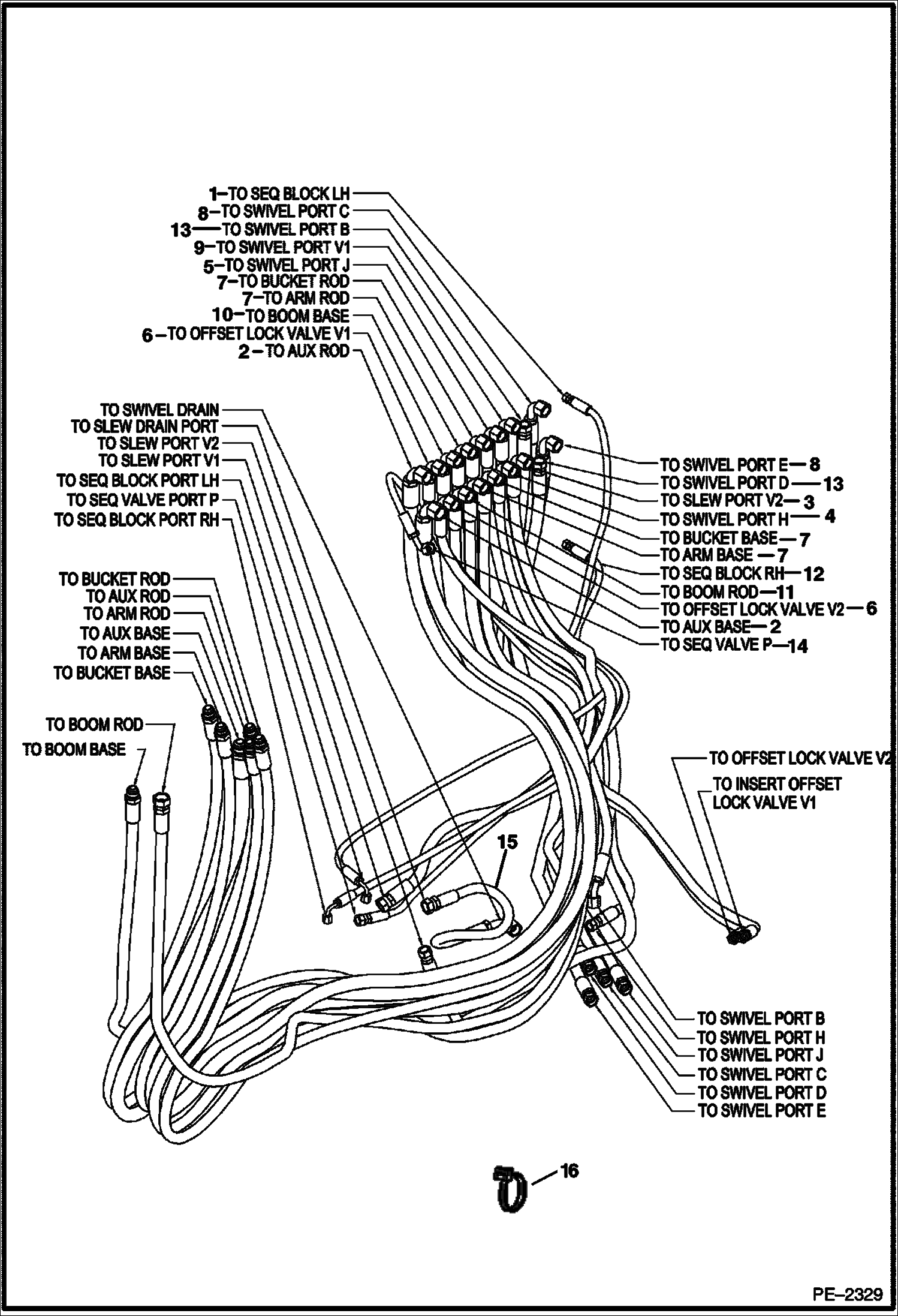 Схема запчастей Bobcat 435 - HYDRAULIC CIRCUITRY (Function Hoses) (S/N 5631 11001-13999, 14007-14999) HYDRAULIC SYSTEM