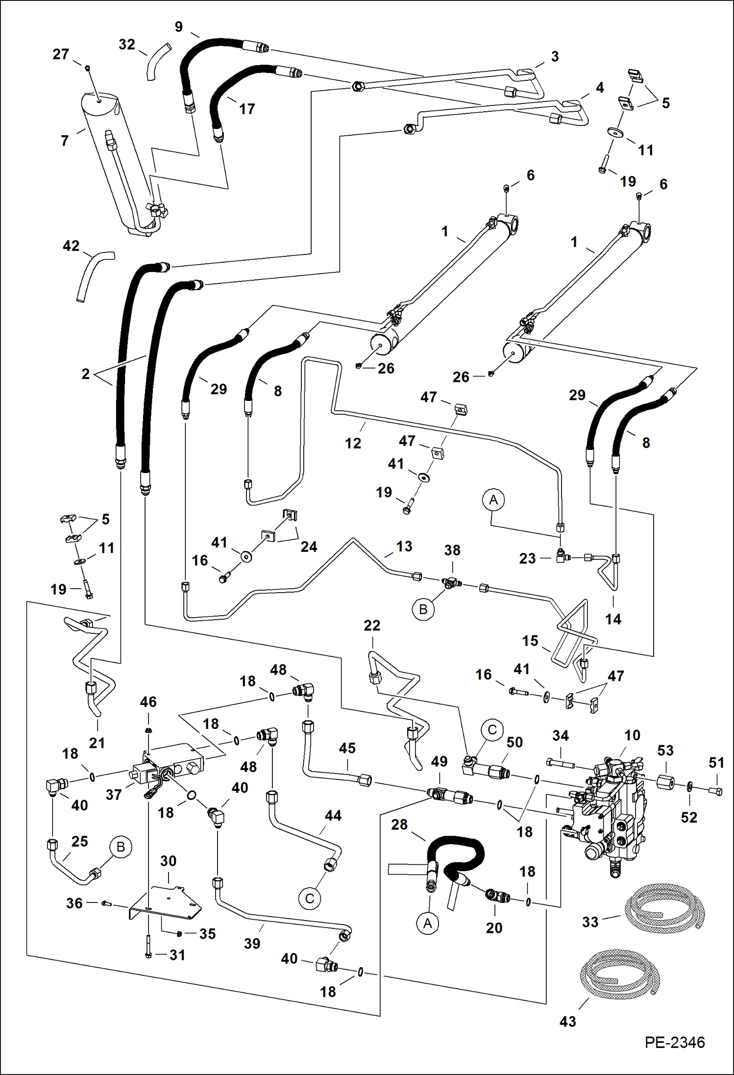 Схема запчастей Bobcat S-Series - HYDRAULIC CIRCUITRY (W/Bucket Positioning Valve) HYDRAULIC SYSTEM