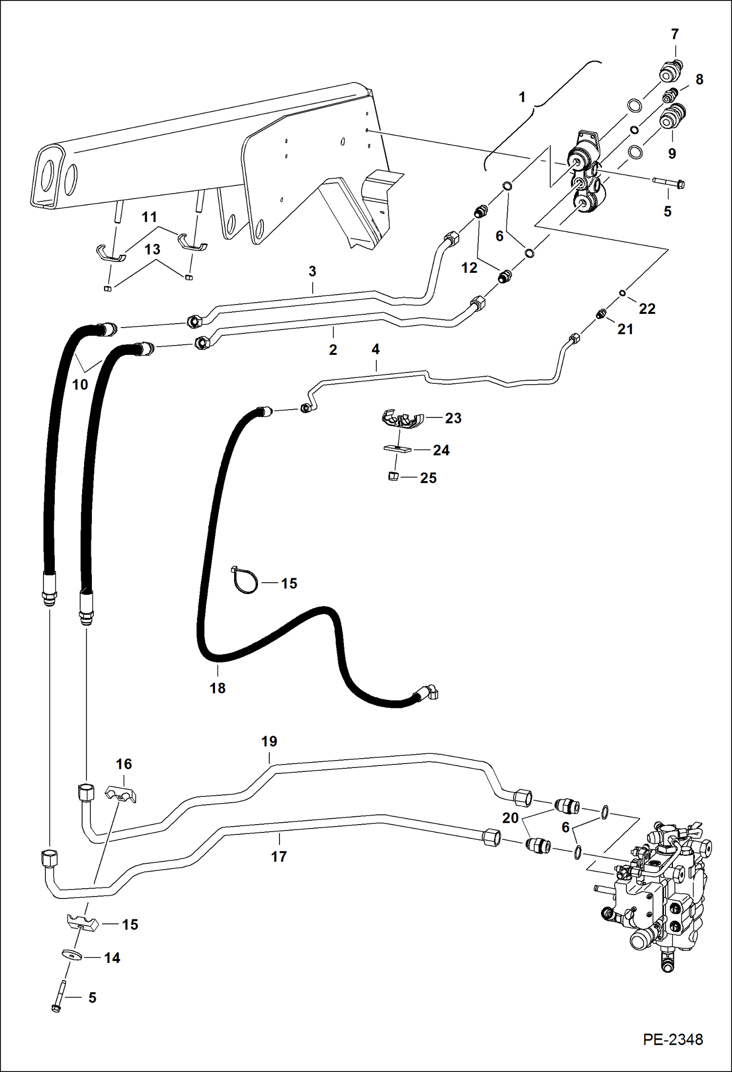 Схема запчастей Bobcat S-Series - AUXILIARY HYDRAULICS (W/Pressure Relief) HYDRAULIC SYSTEM