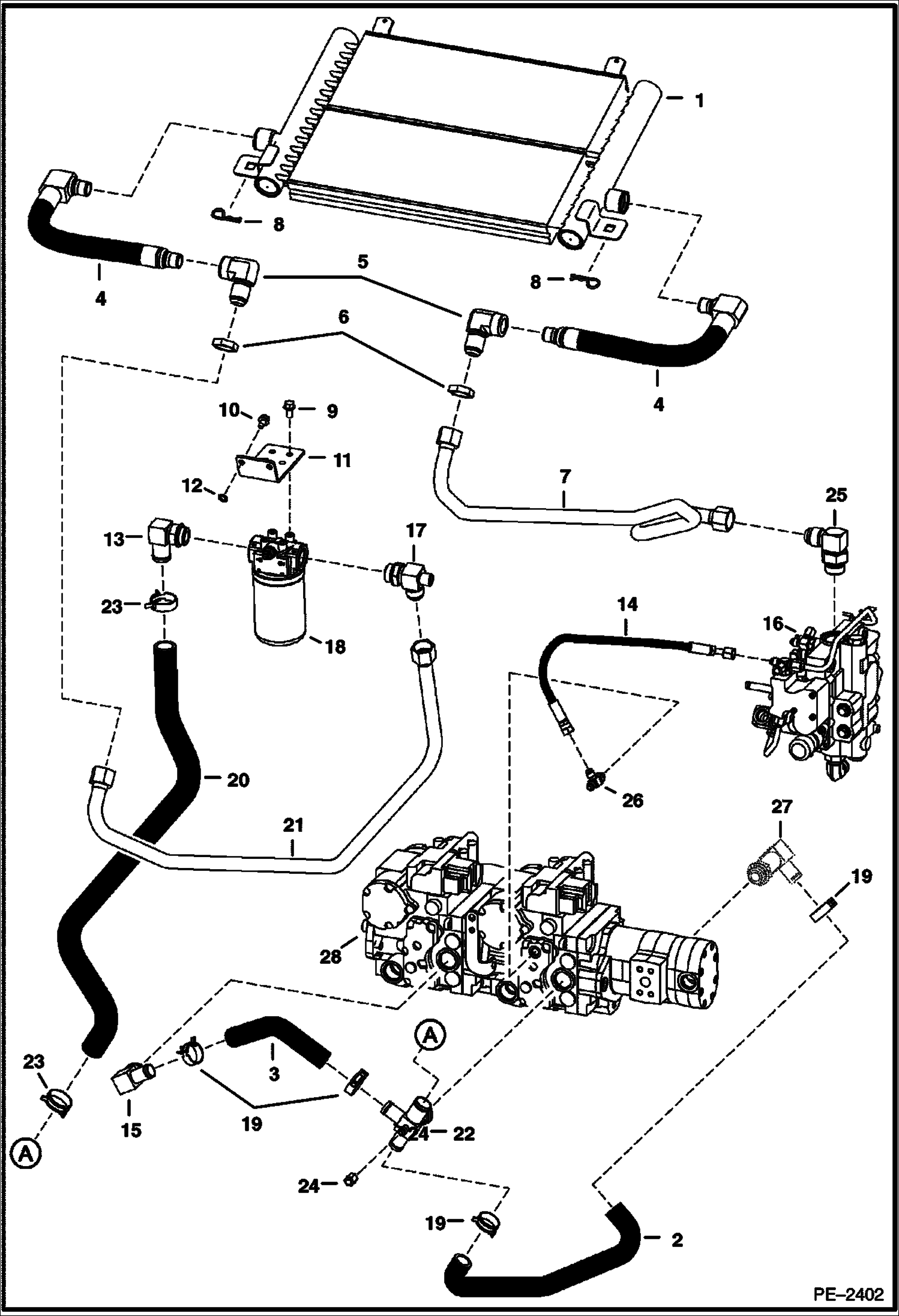 Схема запчастей Bobcat A-Series - HYDROSTATIC CIRCUITRY (W/Cooler) (S/N 526412000, 526512000 & Above) HYDROSTATIC SYSTEM