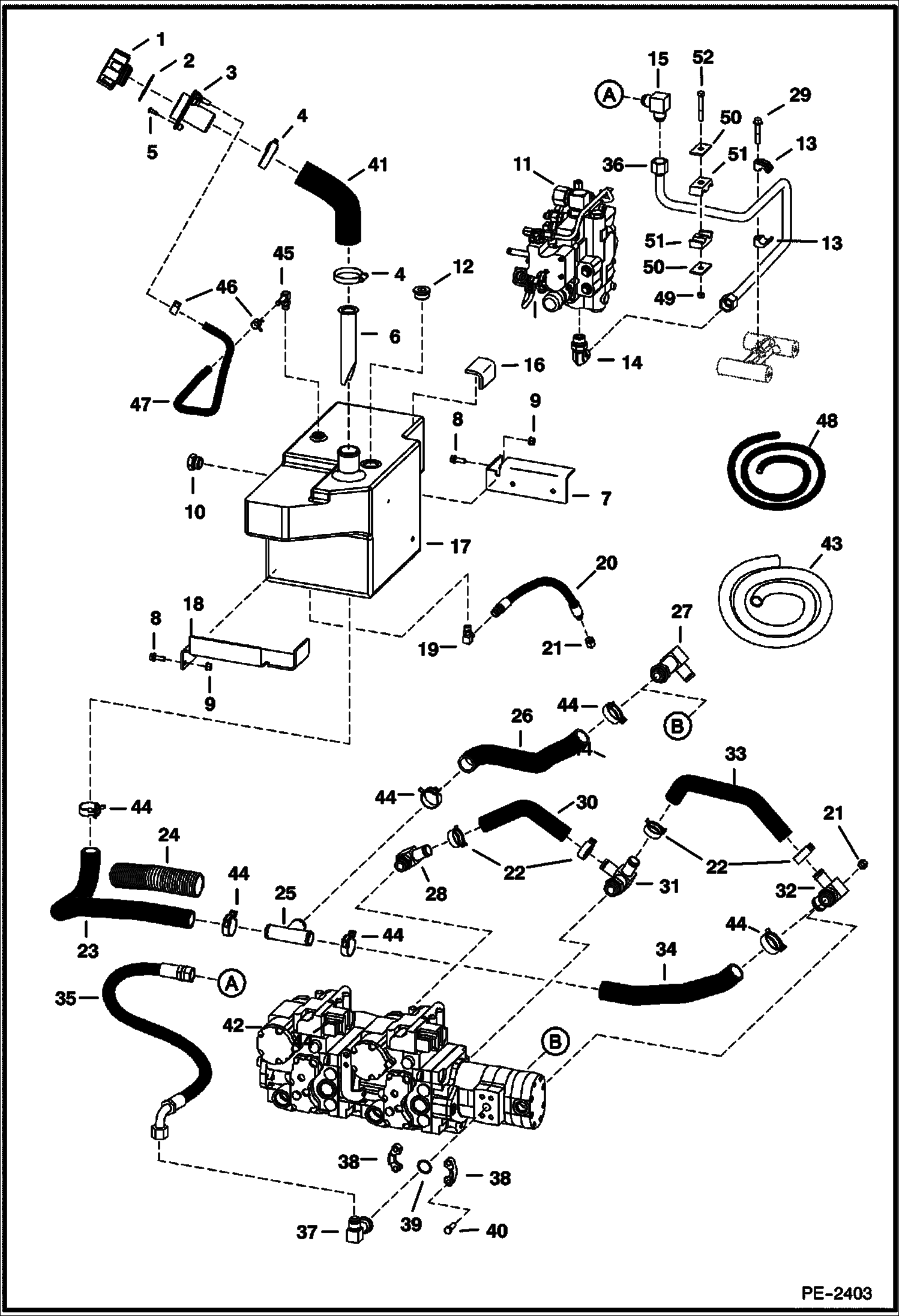 Схема запчастей Bobcat A-Series - HYDROSTATIC CIRCUITRY (W/Tank) (S/N 526412000, 526512000 & Above) HYDROSTATIC SYSTEM