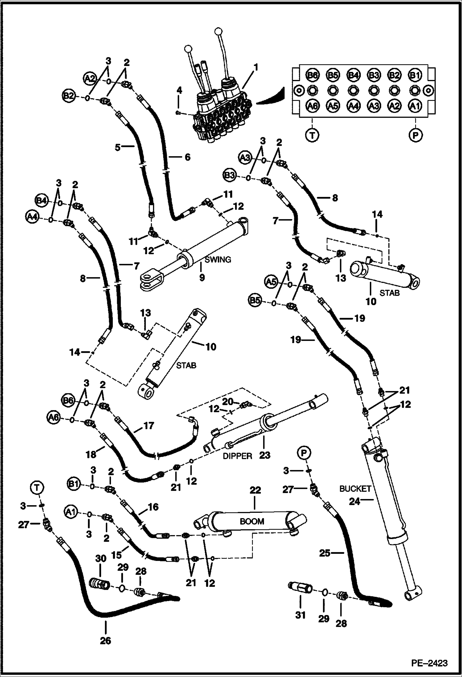 Схема запчастей Bobcat BACKHOE - BACKHOE (Hydraulic Circuitry) (M06) M06 BACKHOE