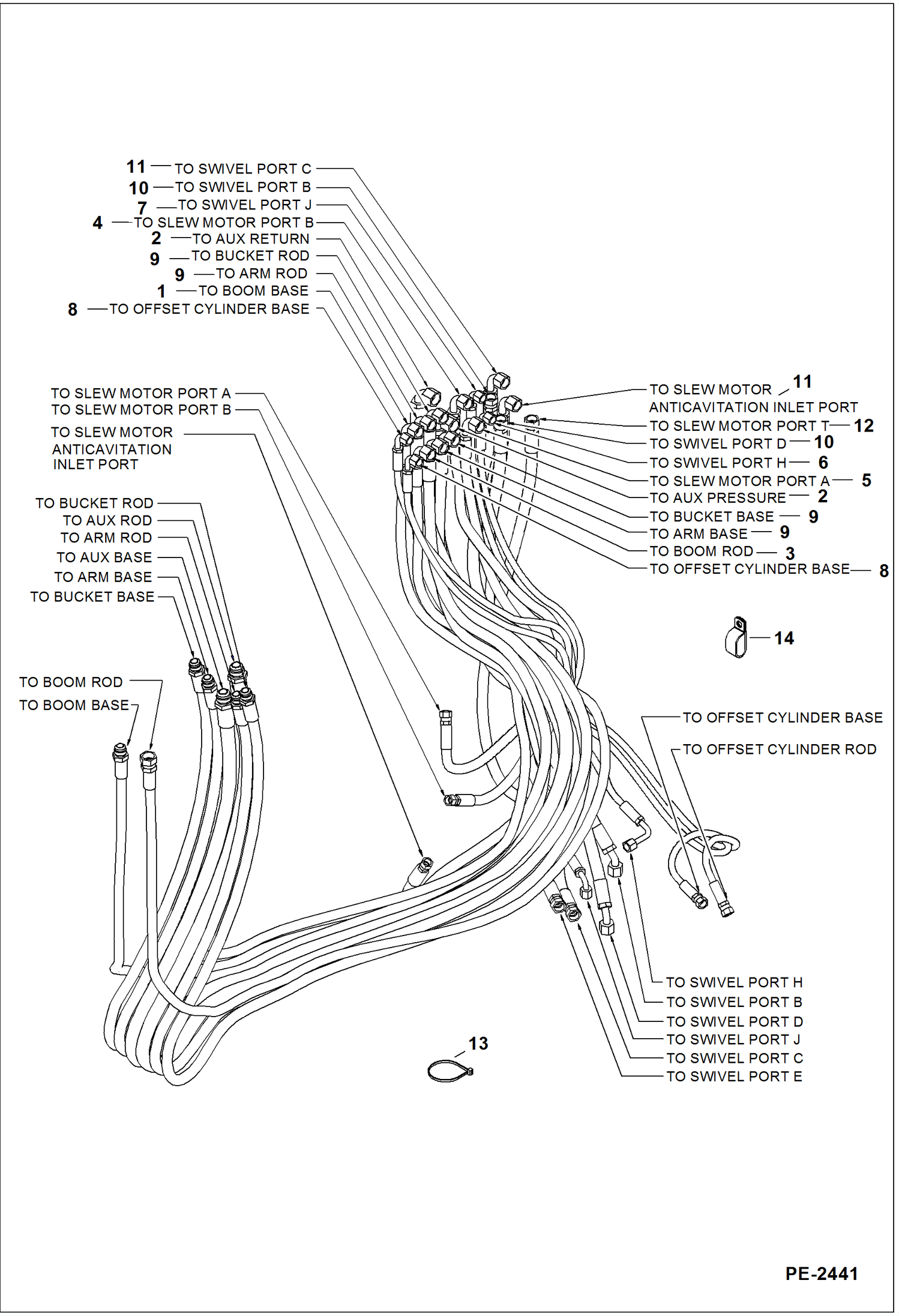 Схема запчастей Bobcat 430 - HYDRAULIC CIRCUITRY (Function Hoses) HYDRAULIC SYSTEM