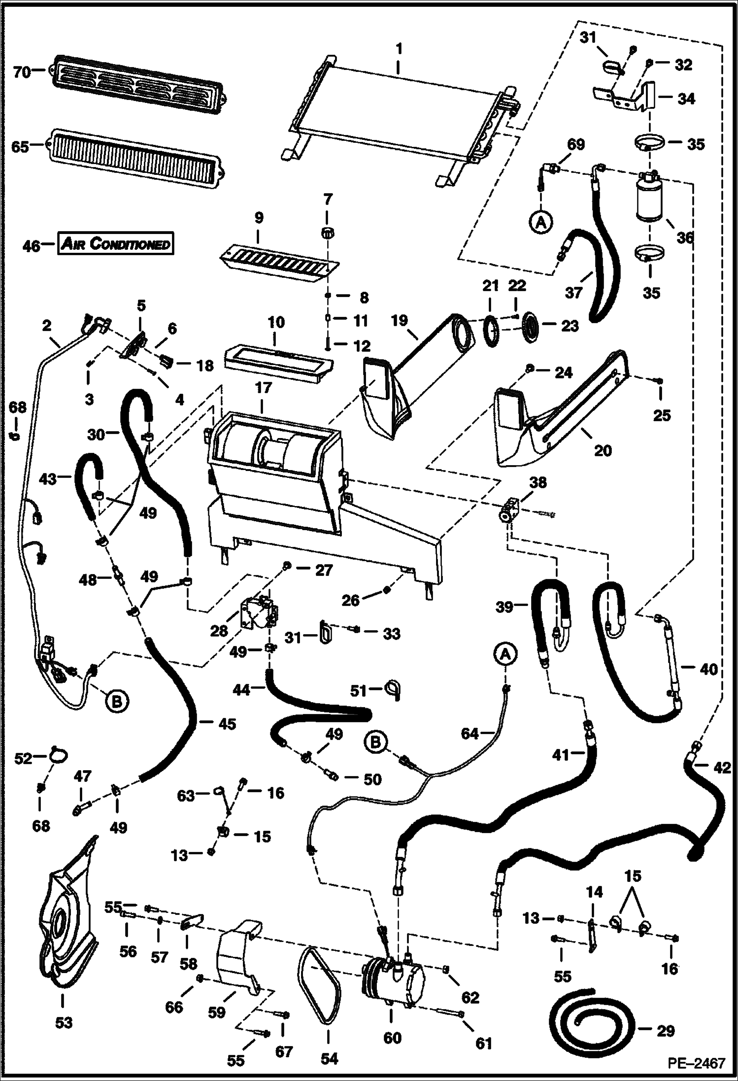 Схема запчастей Bobcat S-Series - HEATER & A/C (Heater & A/C Option) (Heater W/Barbed Hose Connectors) (S160 - S/N 5240 & Above, 5241 & Above) ACCESSORIES & OPTIONS