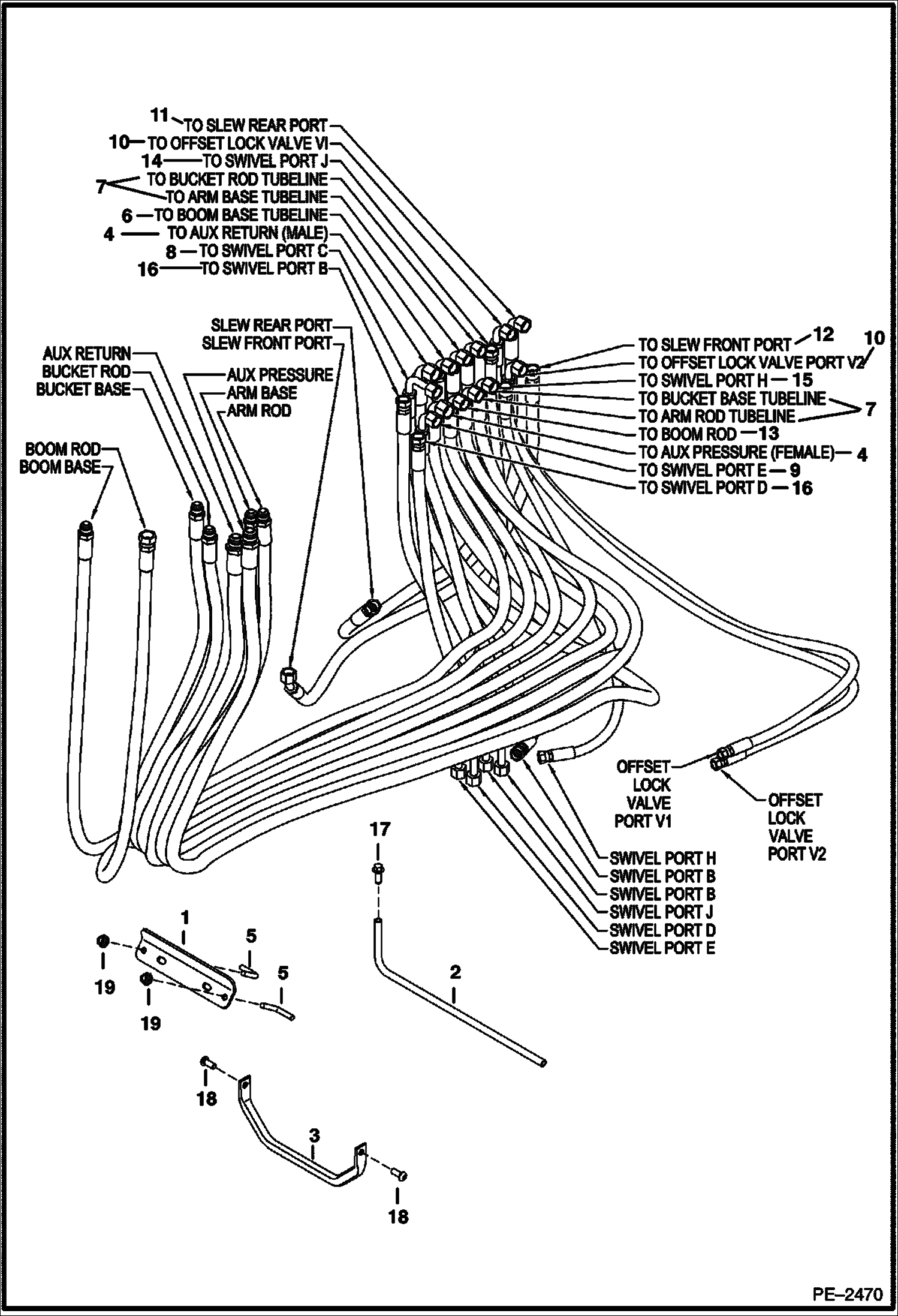 Схема запчастей Bobcat 337 - HYDRAULIC CIRCUITRY (Function Hoses) (S/N 234611164 & Above, 234711198 & Above) HYDRAULIC SYSTEM