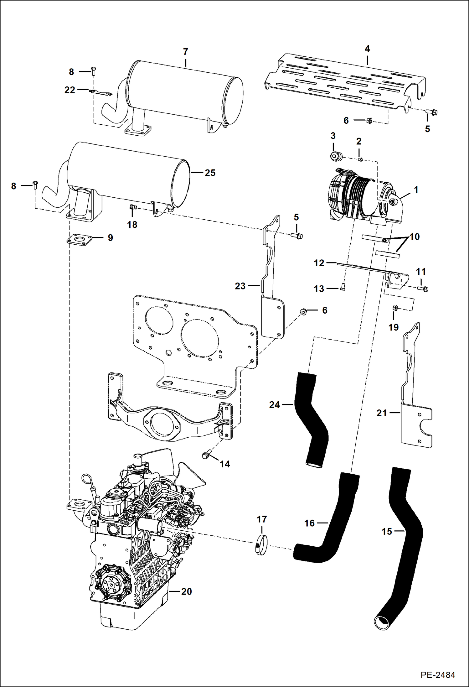 Схема запчастей Bobcat Mini Tracks Loaders - ENGINE & ATTACHING PARTS (Intake & Exhaust) (S/N 528711001 & Above, 528811001 & Above) POWER UNIT