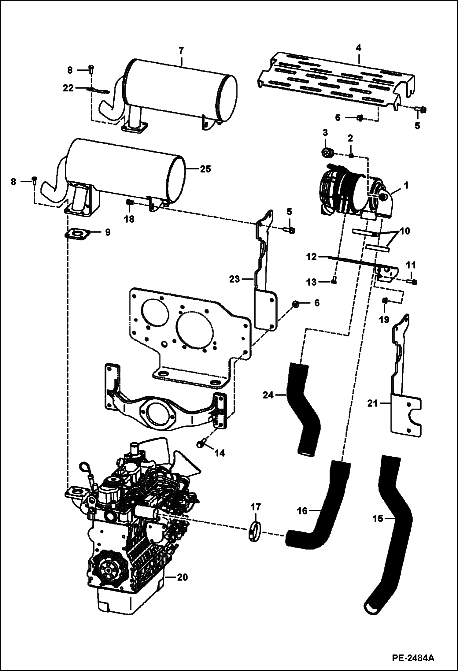 Схема запчастей Bobcat Mini Tracks Loaders - ENGINE & ATTACHING PARTS (Intake & Exhaust) (Kubota-D722-E3B-BC-6) (Tier IV Replacement) REPLACEMENT ENGINE