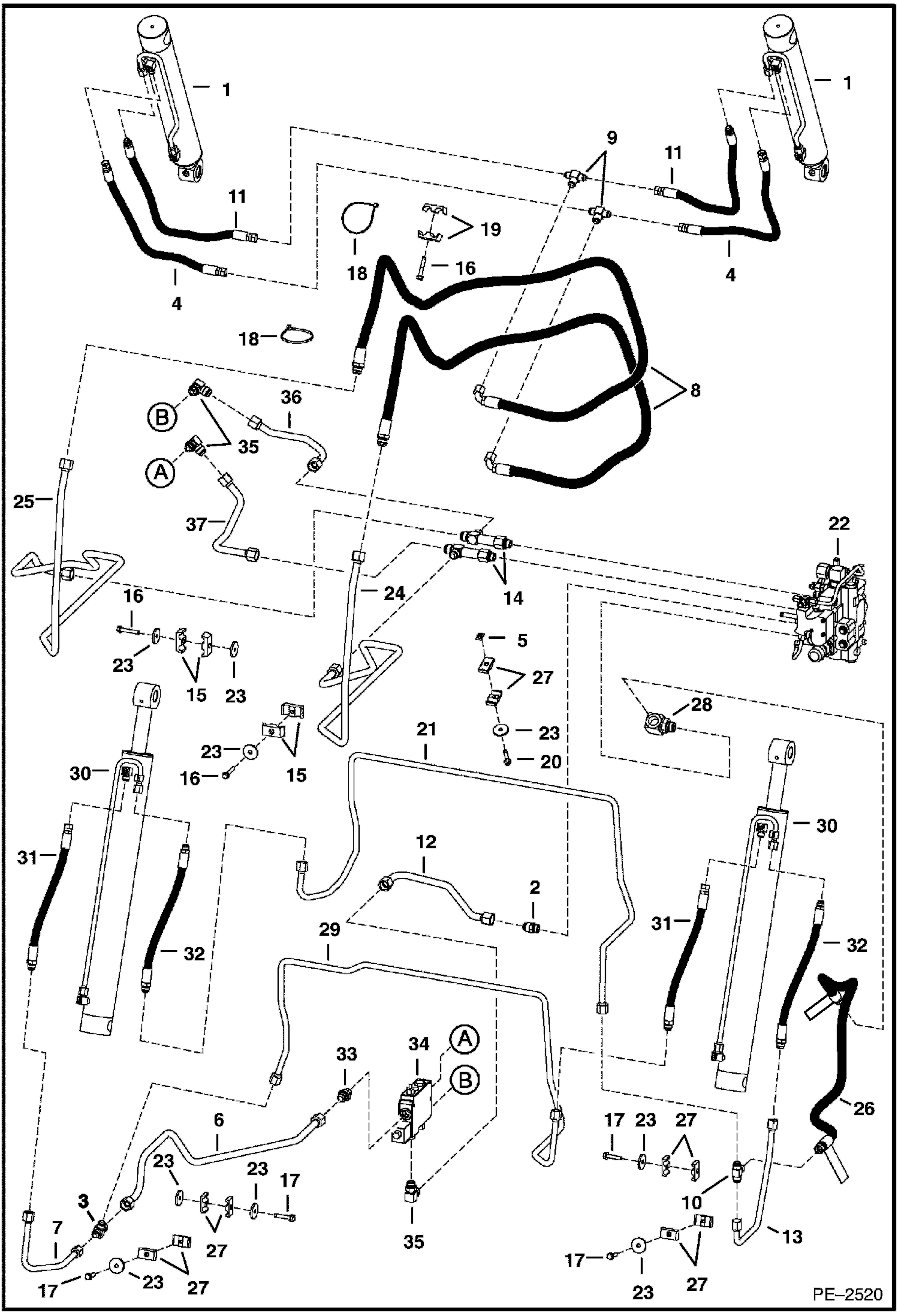 Схема запчастей Bobcat A-Series - HYDRAULIC CIRCUITRY (W/Bucket Positioning Valve) (S/N 526412000, 526512000 & Above) HYDRAULIC SYSTEM