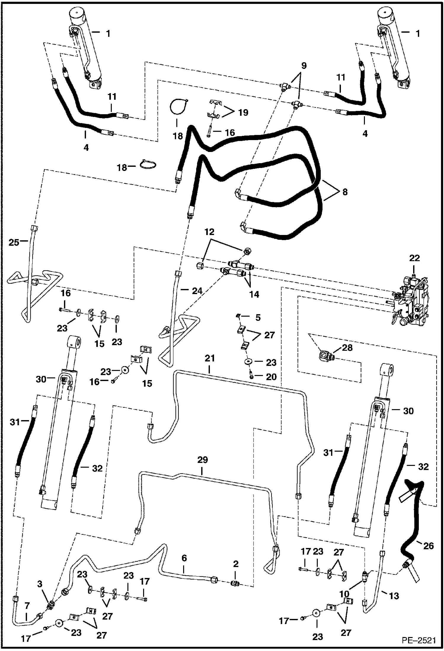 Схема запчастей Bobcat T-Series - HYDRAULIC CIRCUITRY (W/O Bucket Positioning Valve) (S/N 525414000, 525512000 & Above) HYDRAULIC SYSTEM