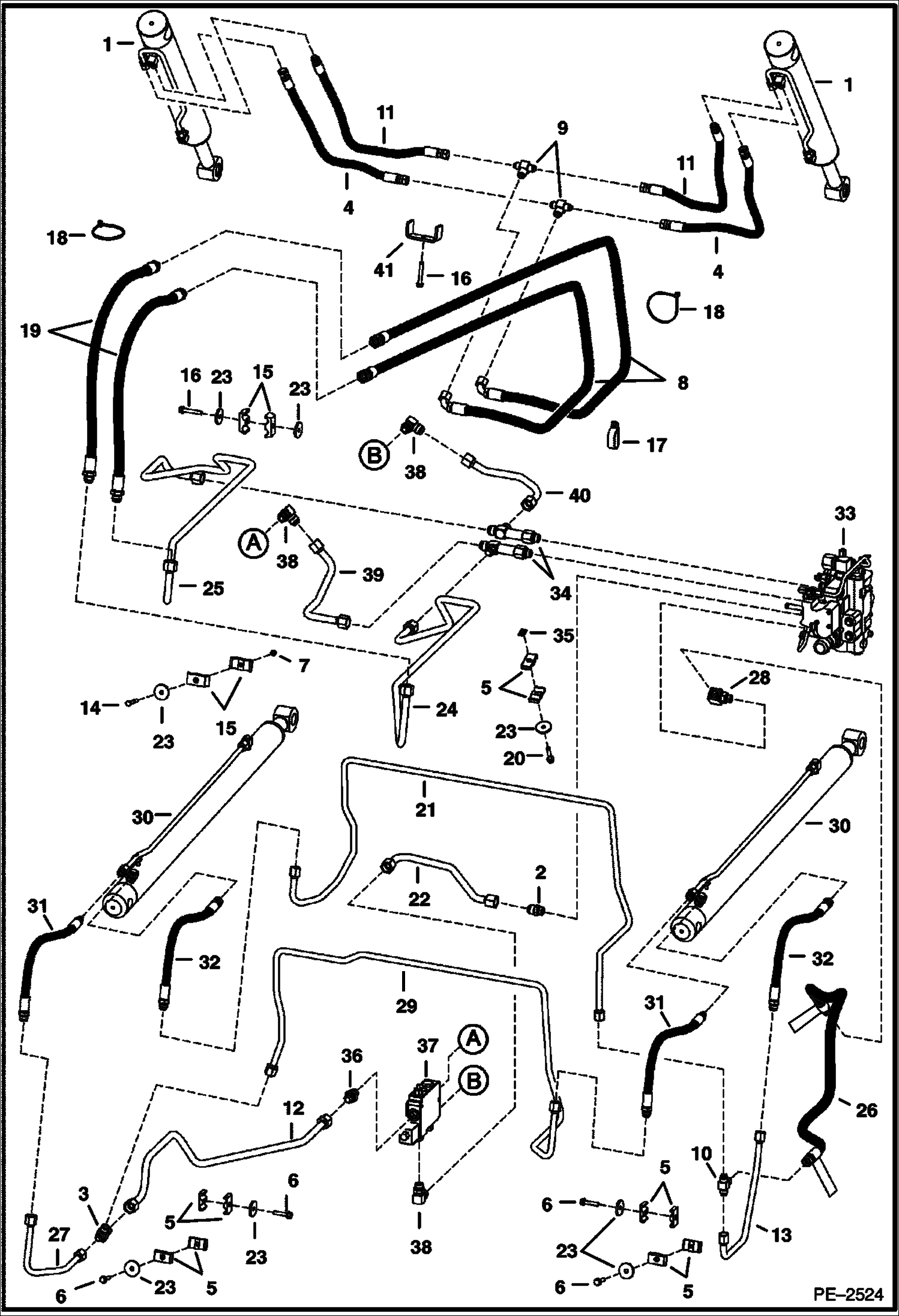 Схема запчастей Bobcat T-Series - HYDRAULIC CIRCUITRY (W/Bucket Positioning Valve) (S/N 5256 13000, 5257 12000 & Above) HYDRAULIC SYSTEM