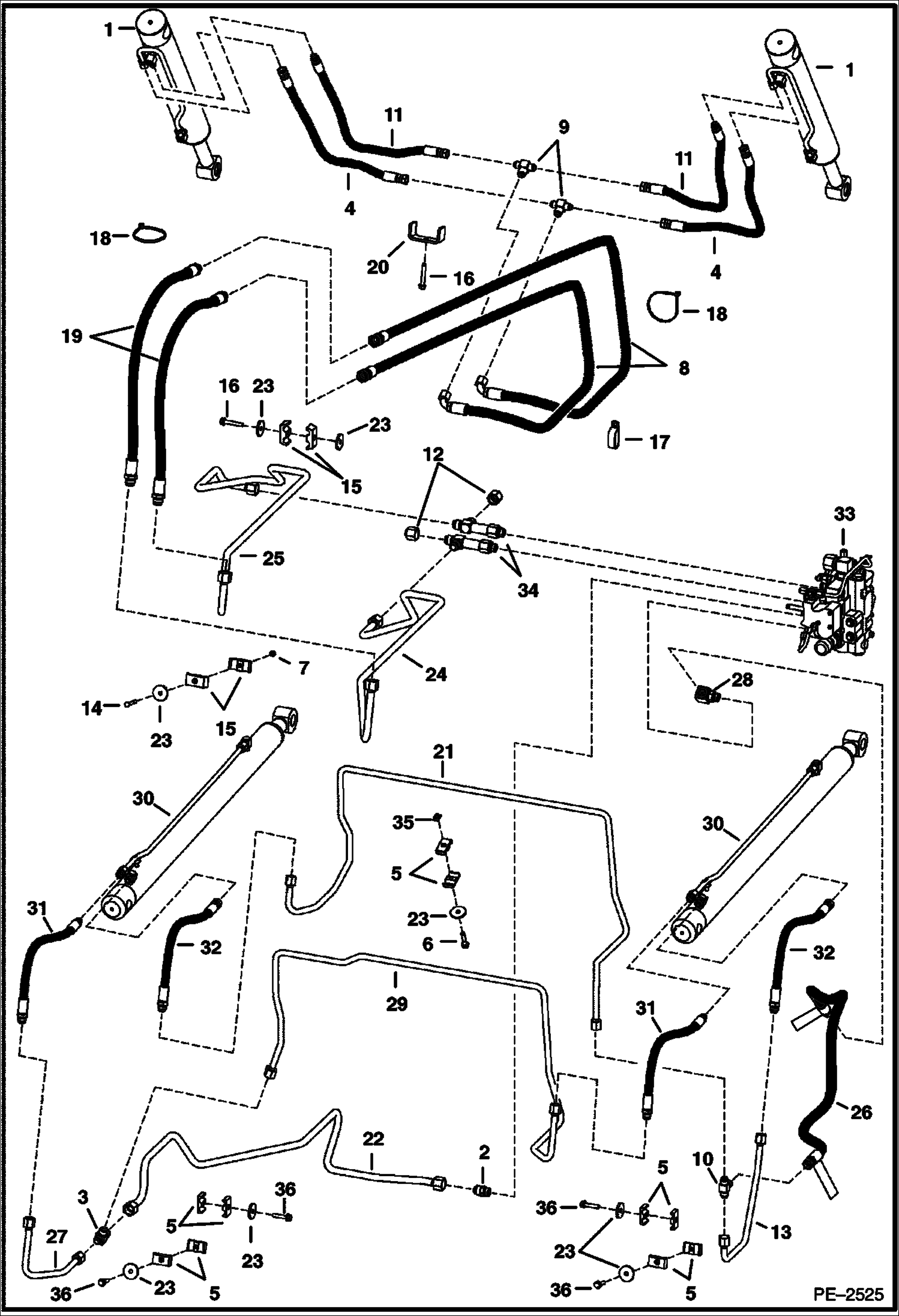 Схема запчастей Bobcat S-Series - HYDRAULIC CIRCUITRY (W/O Bucket Positioning Valve) (S/N 526214000, 526312000 & Above) HYDRAULIC SYSTEM