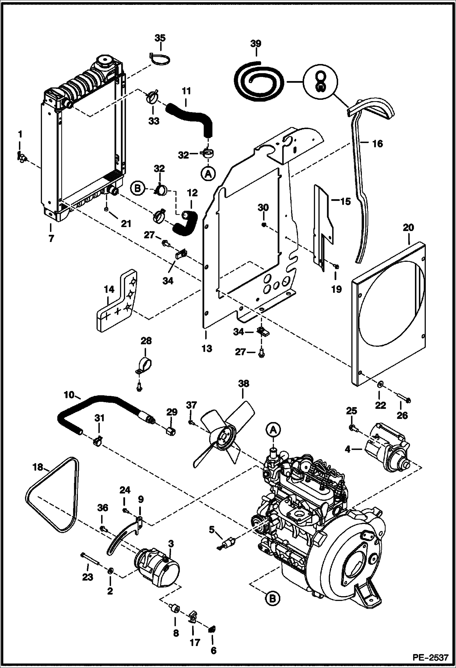 Схема запчастей Bobcat 320 - ENGINE & ATTACHING PARTS (Radiator Water Exchanger) POWER UNIT