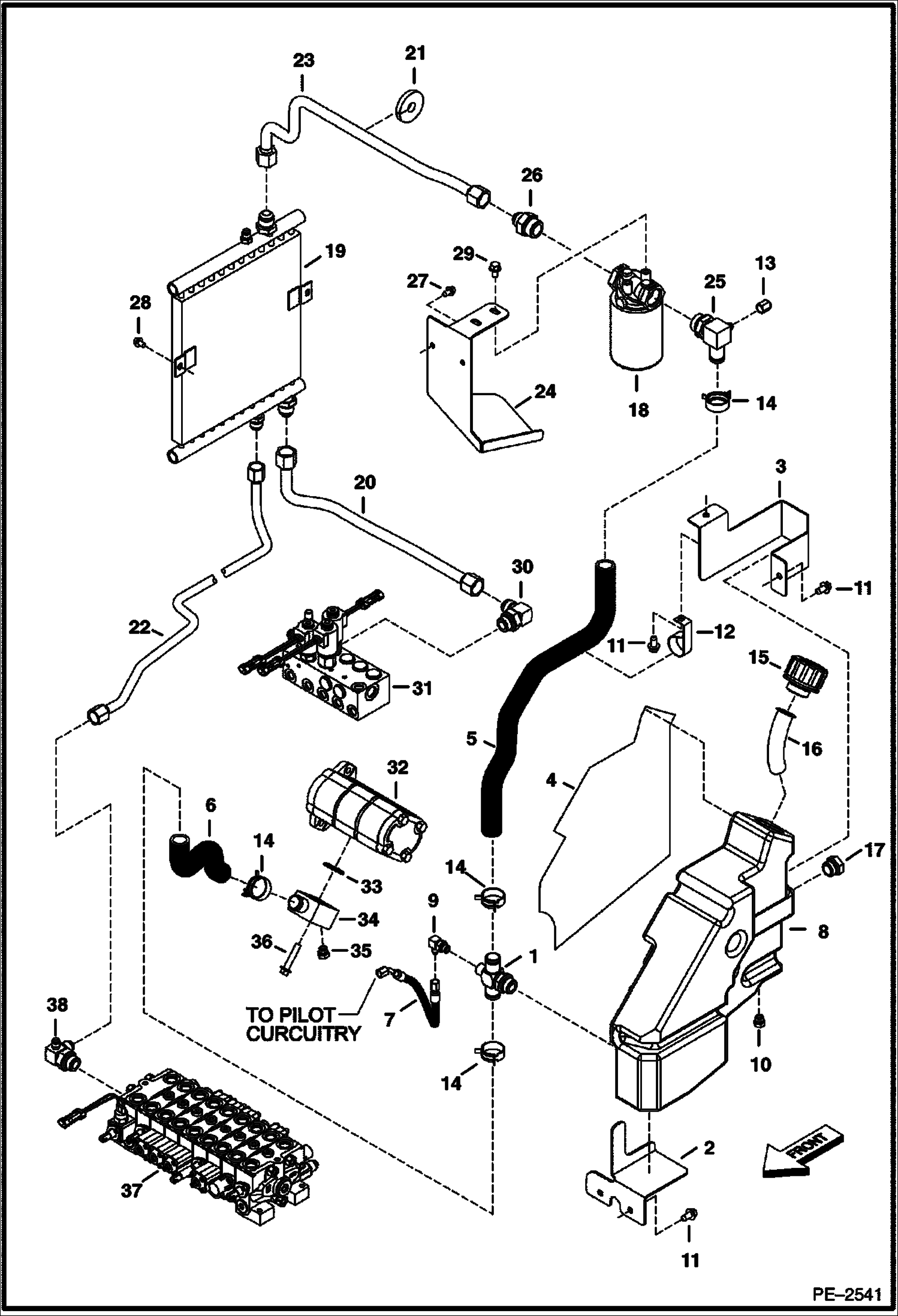 Схема запчастей Bobcat 320 - HYDRAULIC CIRCUITRY (Cooler/Filter) (320J) HYDRAULIC SYSTEM