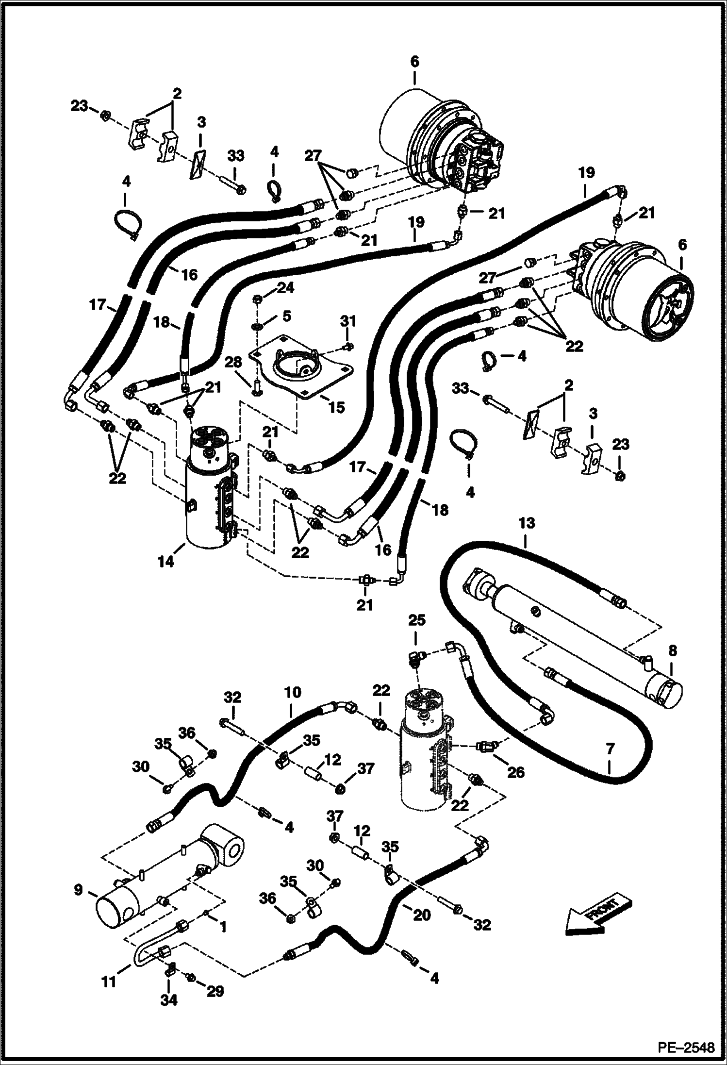 Схема запчастей Bobcat 323 - HYDRAULIC CIRCUITRY (Lower) (323J) HYDRAULIC SYSTEM