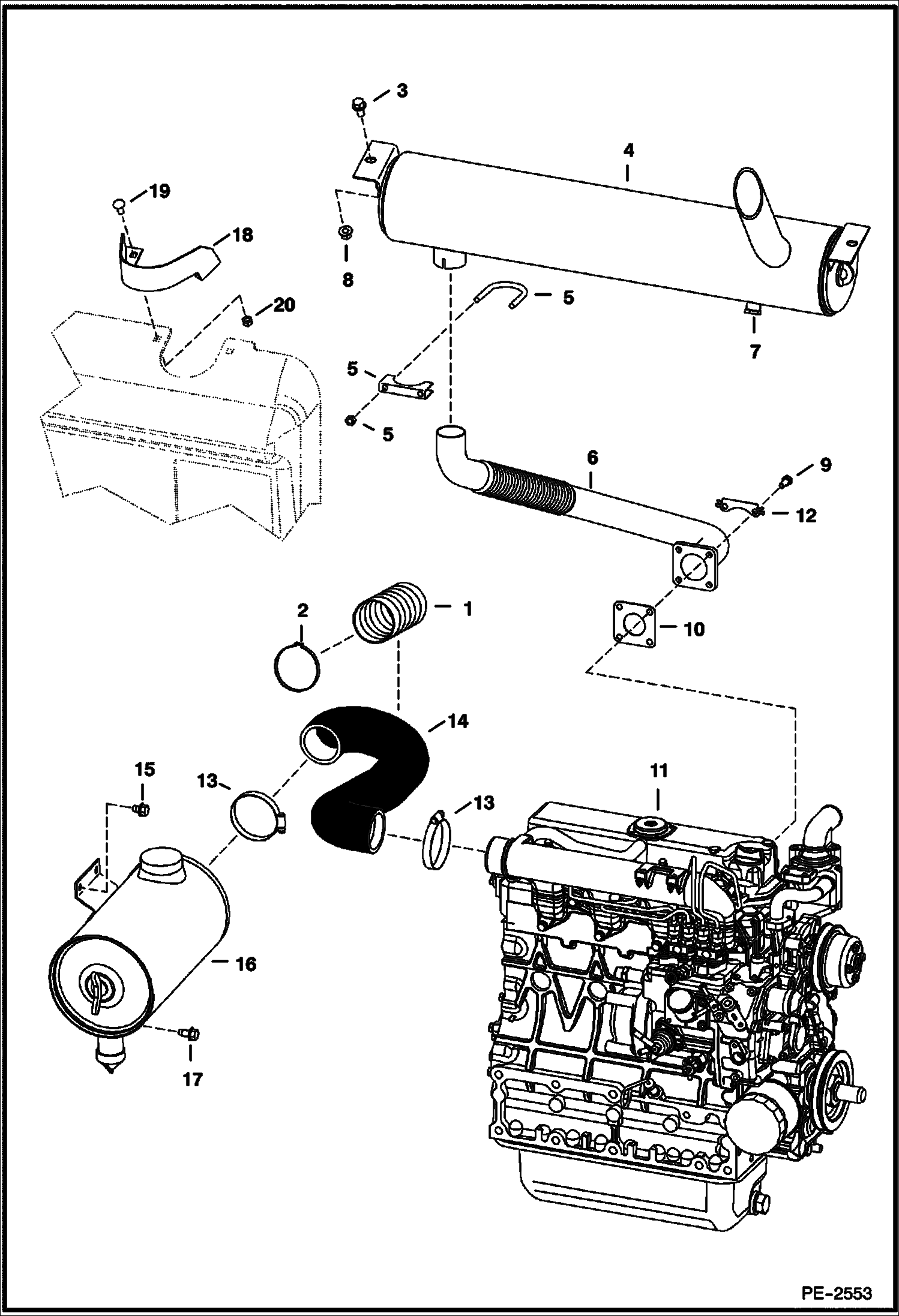 Схема запчастей Bobcat T-Series - ENGINE & ATTACHING PARTS (Air Cleaner & Muffler) POWER UNIT