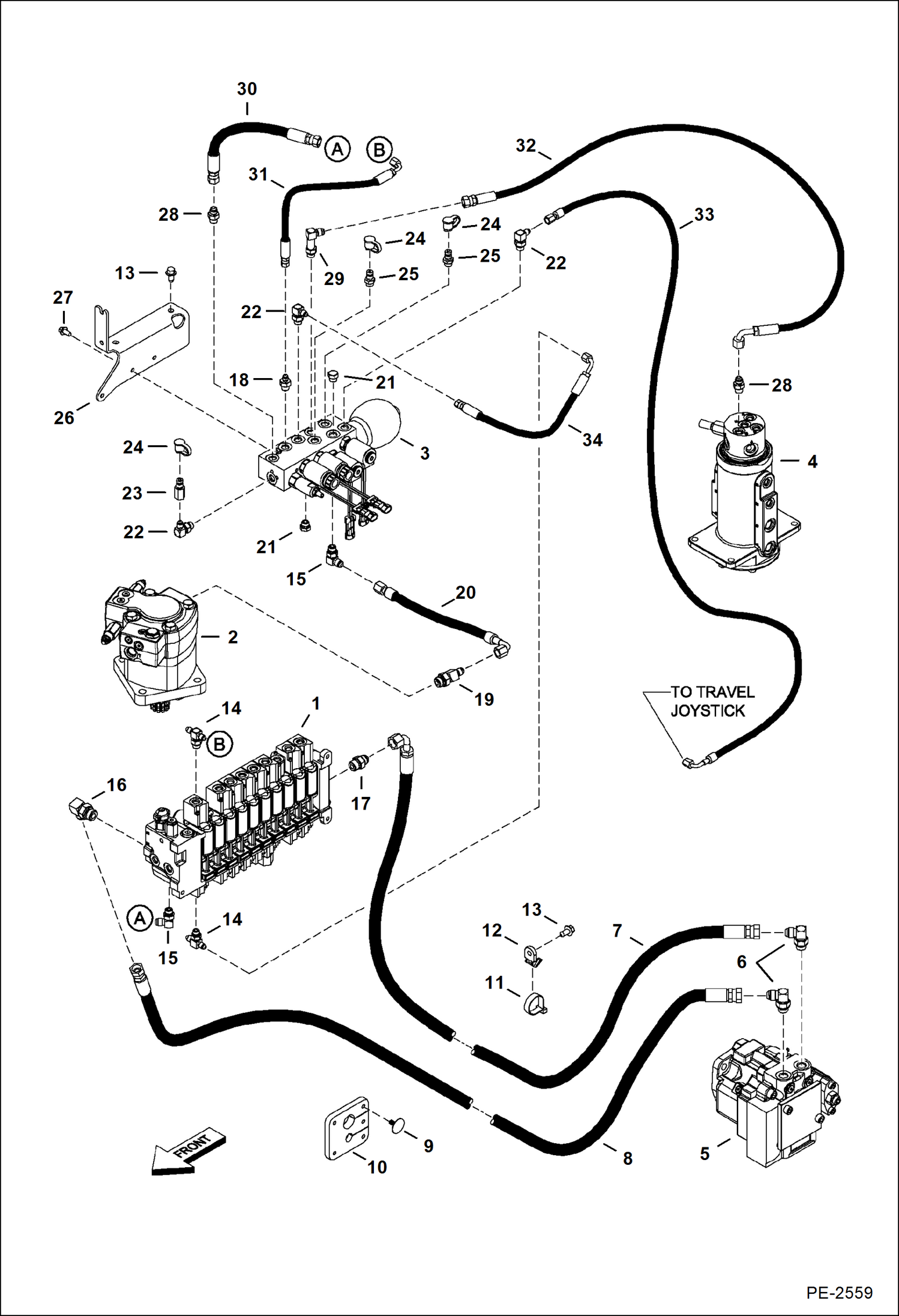 Схема запчастей Bobcat 331 - HYDRAULIC CIRCUITRY (Manifold & Pump) (S/N) (331) 234313000-234316876, (331E) 234412000-234413318, (334) 234513000-234515532 HYDRAULIC SYSTEM