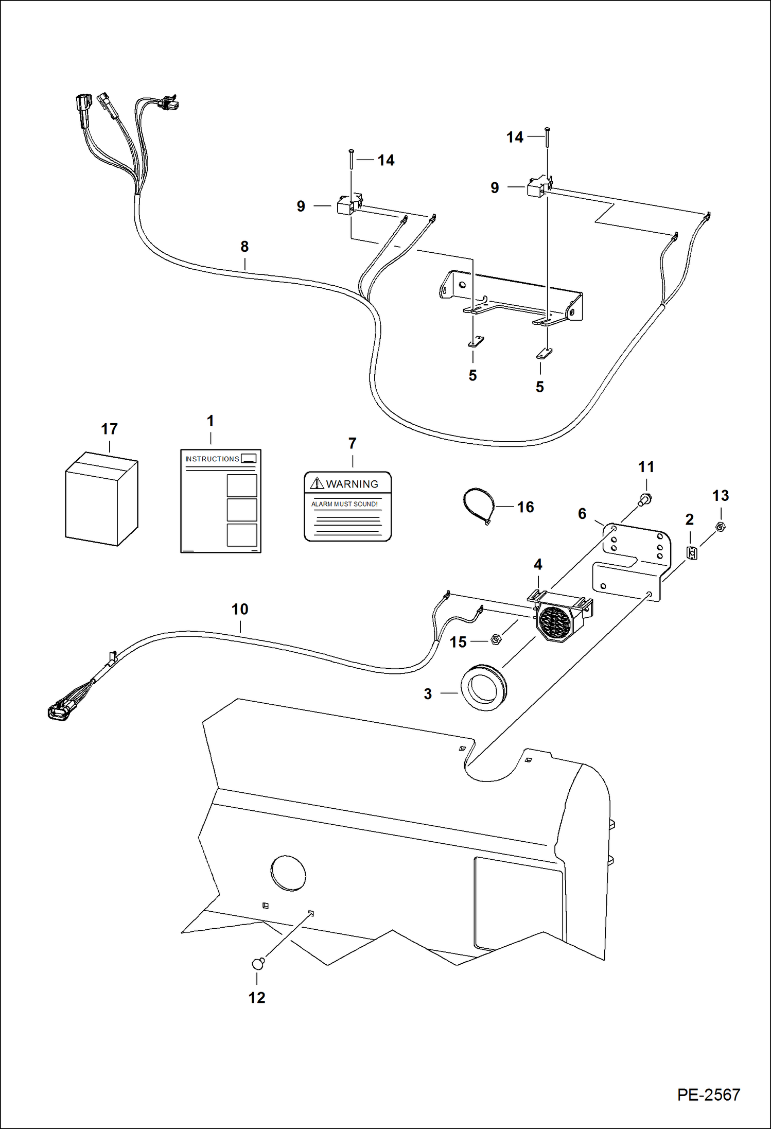 Схема запчастей Bobcat S-Series - BACK-UP ALARM KIT (S/N 524615972 & Above, 524712736 & Above) ACCESSORIES & OPTIONS