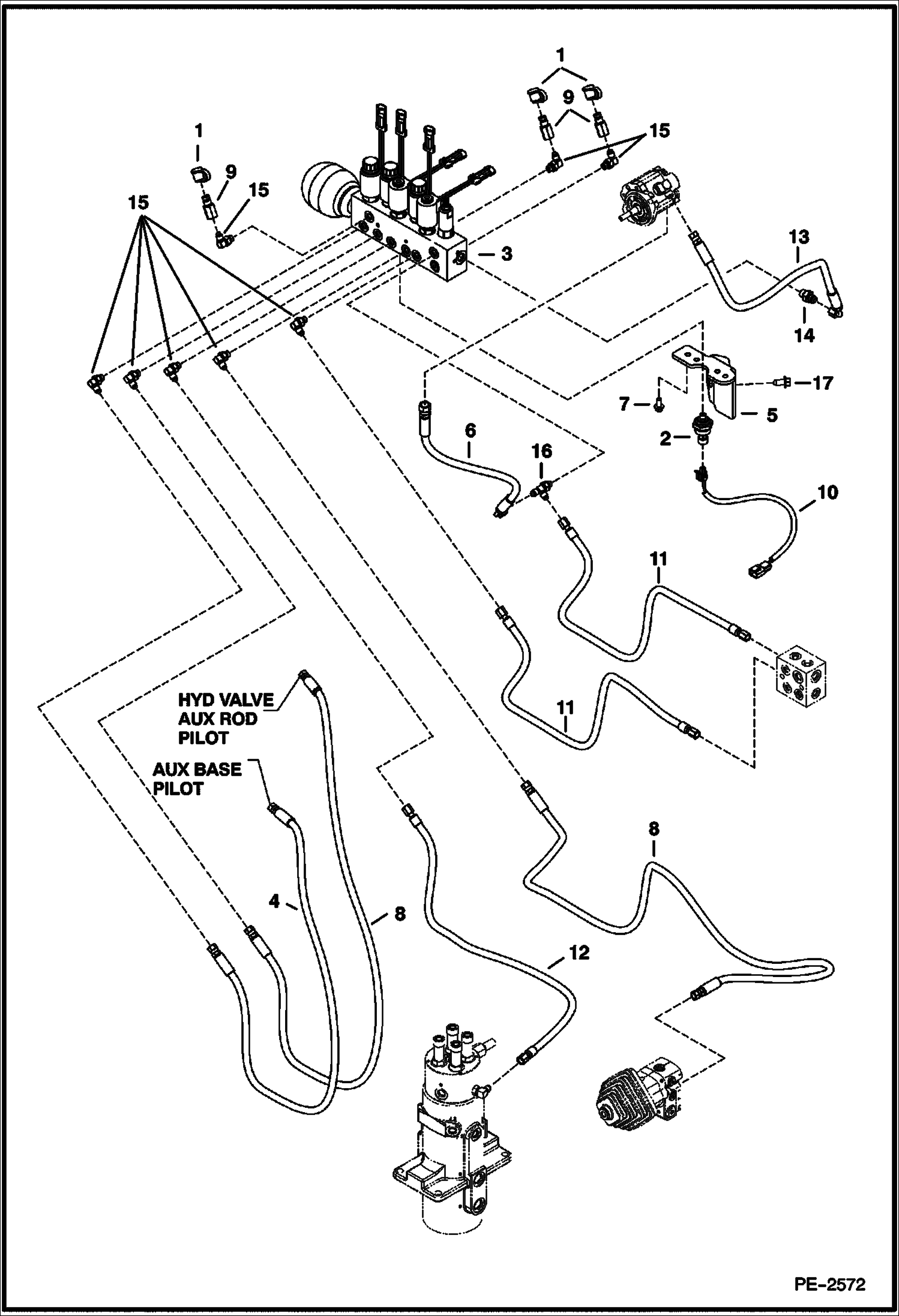 Схема запчастей Bobcat 430 - HYDRAULIC CIRCUITRY (Manifold) (S/N 563014292 & Below) HYDRAULIC/HYDROSTATIC SYSTEM