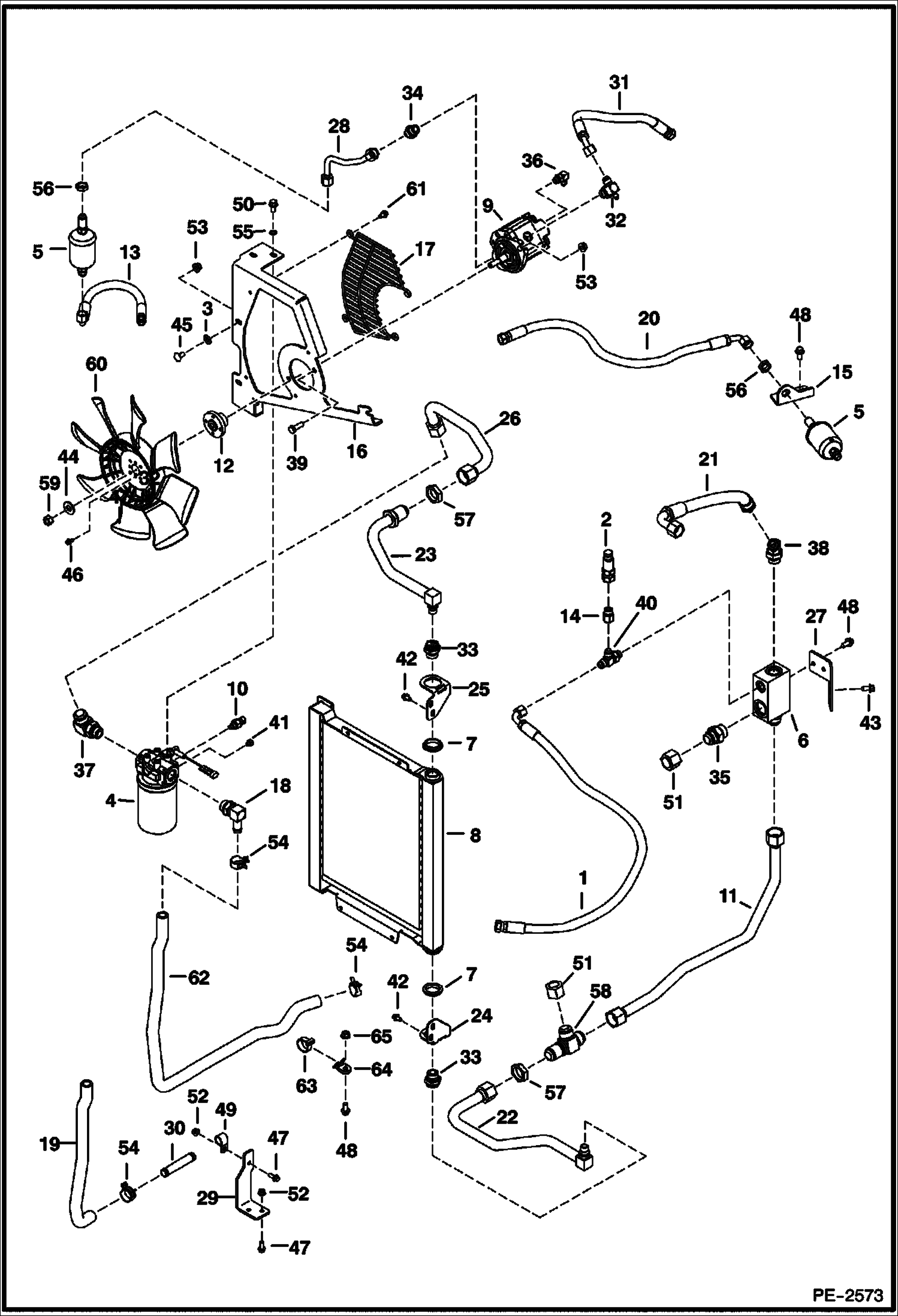 Схема запчастей Bobcat 435 - HYDRAULIC CIRCUITRY (Cooler/Filter) (S/N 5632 11001-13999, 14008-14999) HYDRAULIC/HYDROSTATIC SYSTEM