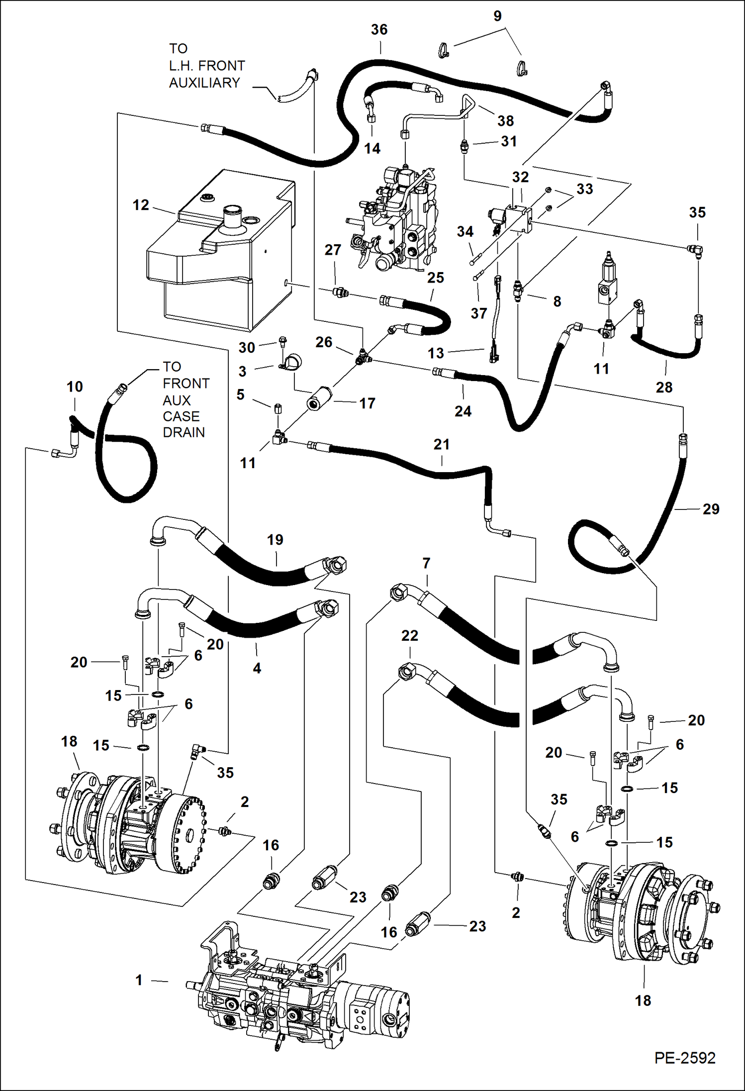 Схема запчастей Bobcat T-Series - HYDROSTATIC CIRCUITRY (W/Motors) (W/Manual Controls) (S/N 525613000, 525712000 & Above) HYDROSTATIC SYSTEM