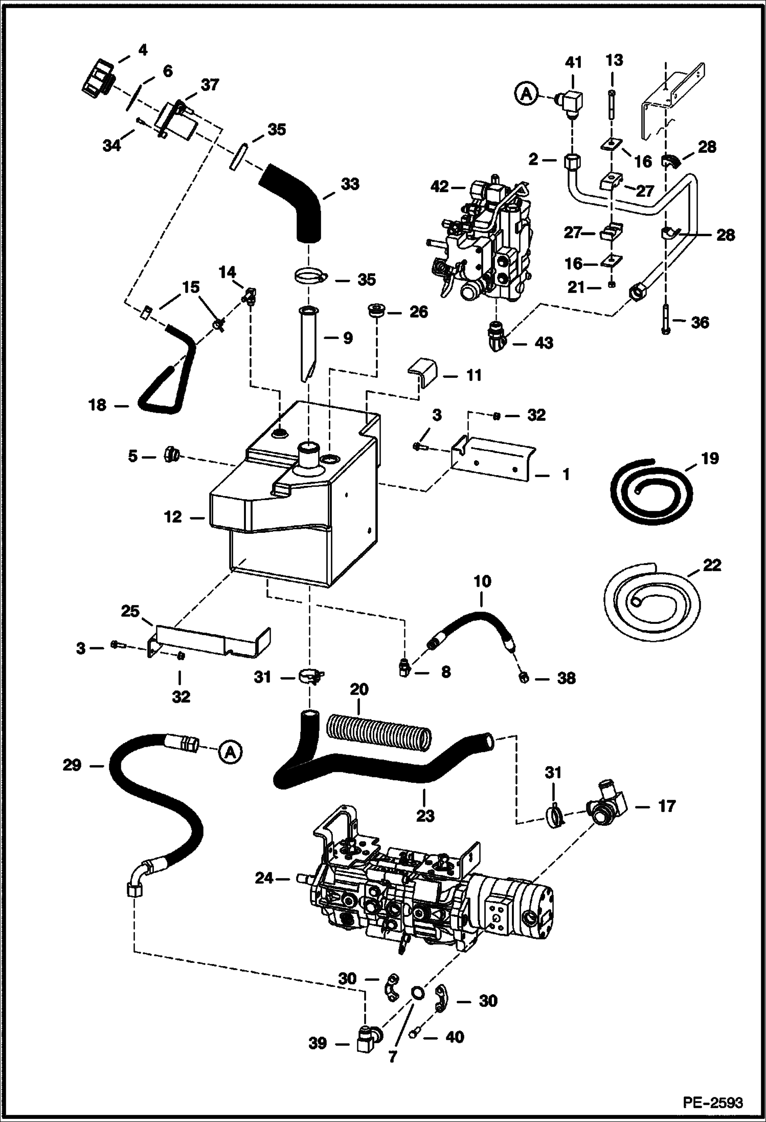 Схема запчастей Bobcat T-Series - HYDROSTATIC CIRCUITRY (W/Tank) (W/Manual Controls) (S/N 525613000, 525712000 & Above) HYDROSTATIC SYSTEM