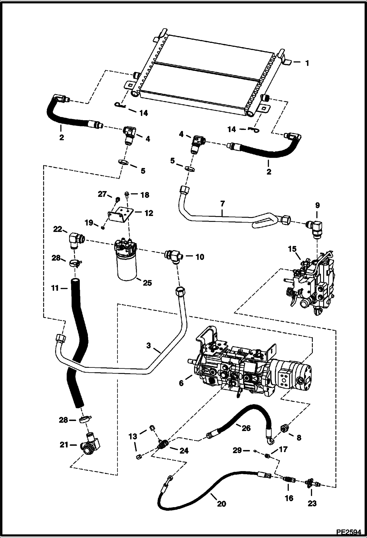 Схема запчастей Bobcat T-Series - HYDROSTATIC CIRCUITRY (W/Cooler) (W/Manual Controls) (S/N 525613000, 525712000 & Above) HYDROSTATIC SYSTEM