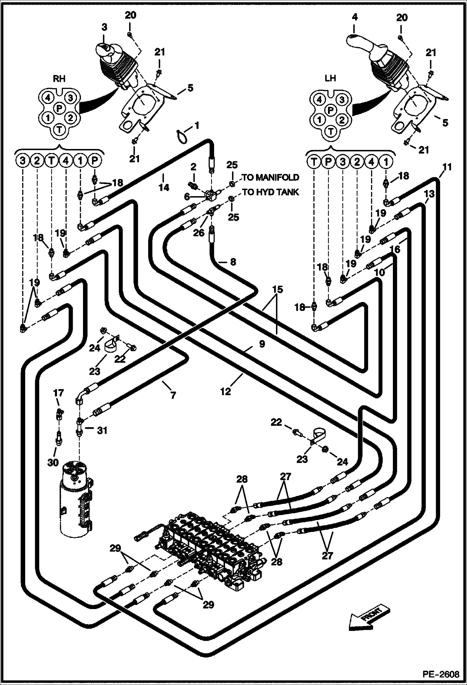 Схема запчастей Bobcat 323 - HYDRAULIC CIRCUITRY (Pilot) (European) (320J/323J) HYDRAULIC SYSTEM