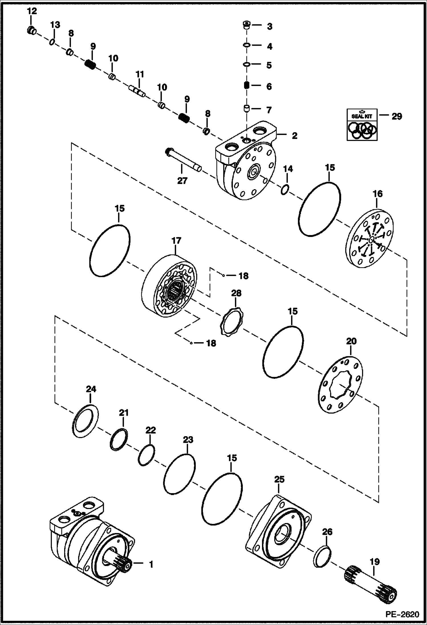 Схема запчастей Bobcat S-Series - HYDROSTATIC MOTOR (S/N 5284 12329 & Abv, 5285 11024 & Abv) HYDROSTATIC SYSTEM