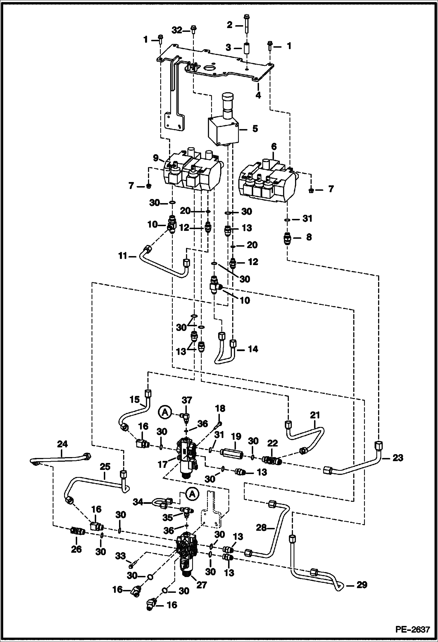 Схема запчастей Bobcat Mini Tracks Loaders - HYDRAULIC CIRCUITRY (Travel Group) (S/N 5206 12037 & Abv, 5224 11118 & Abv) HYDRAULIC SYSTEM