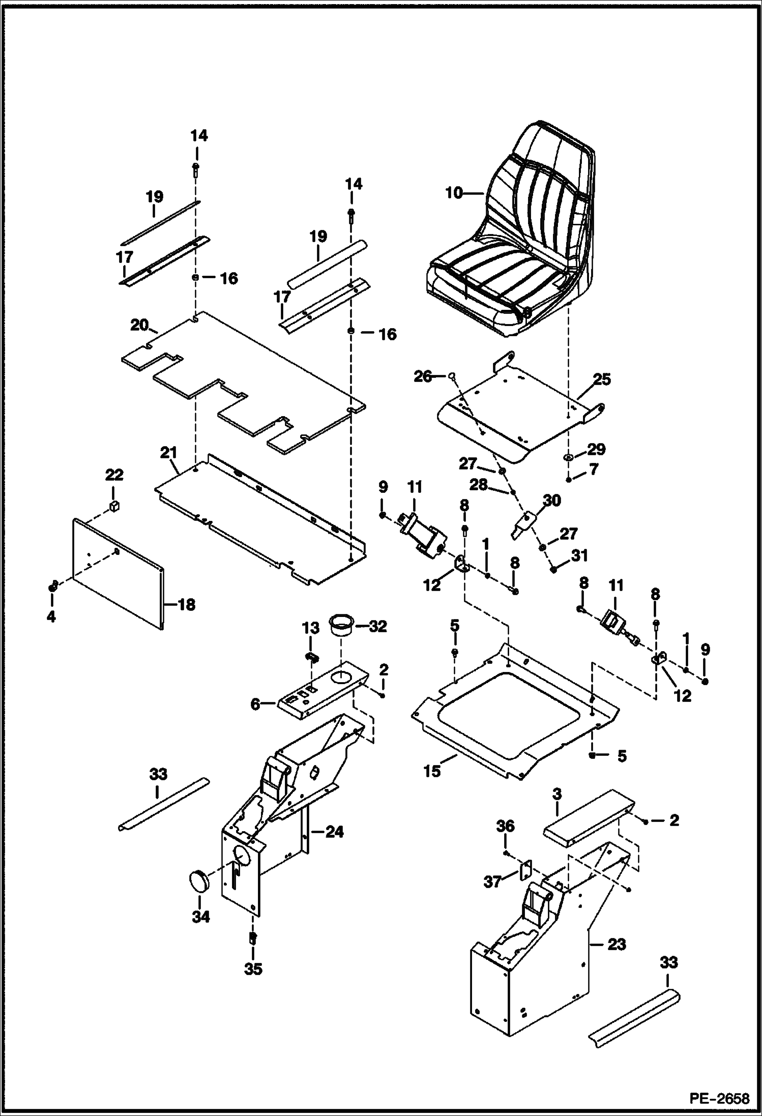 Схема запчастей Bobcat 323 - CONTROL CONSOLE (Seat Mounting & Floorboards) CONTROLS