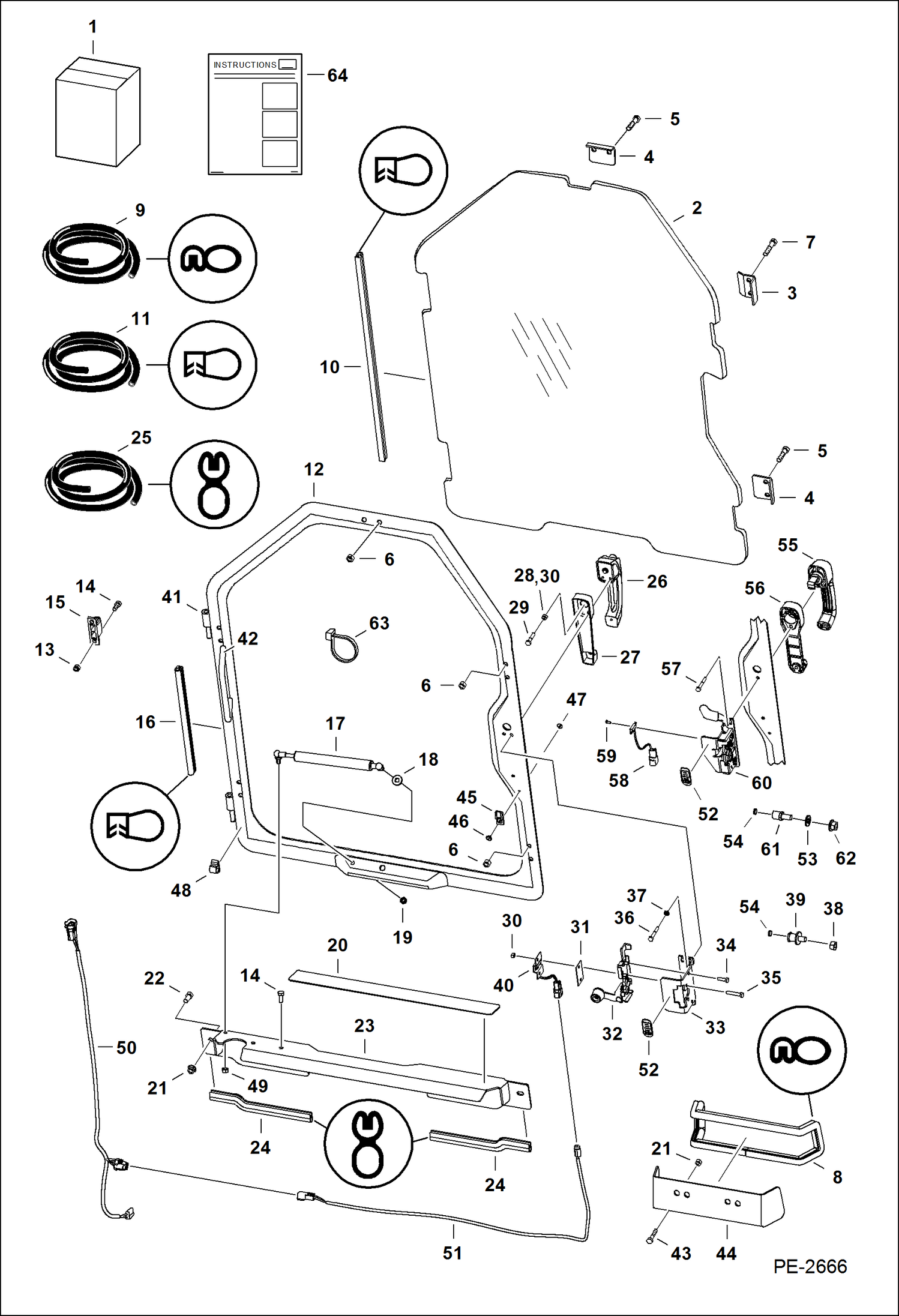 Схема запчастей Bobcat 800s - CAB DOOR (Special Applications) ACCESSORIES & OPTIONS