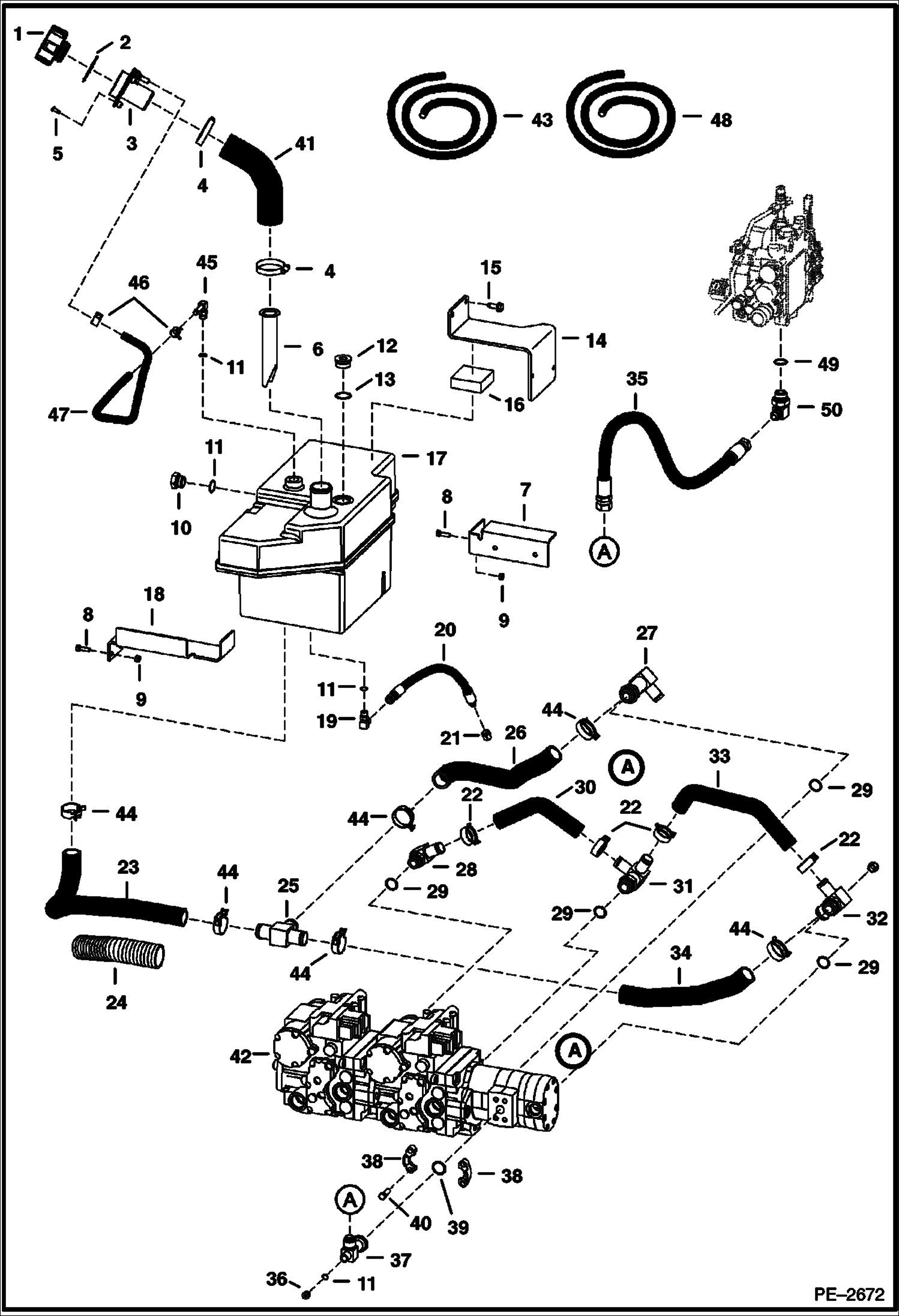 Схема запчастей Bobcat A-Series - HYDROSTATIC CIRCUITRY (W/Tank) (S/N 521111517 & Below) HYDROSTATIC SYSTEM