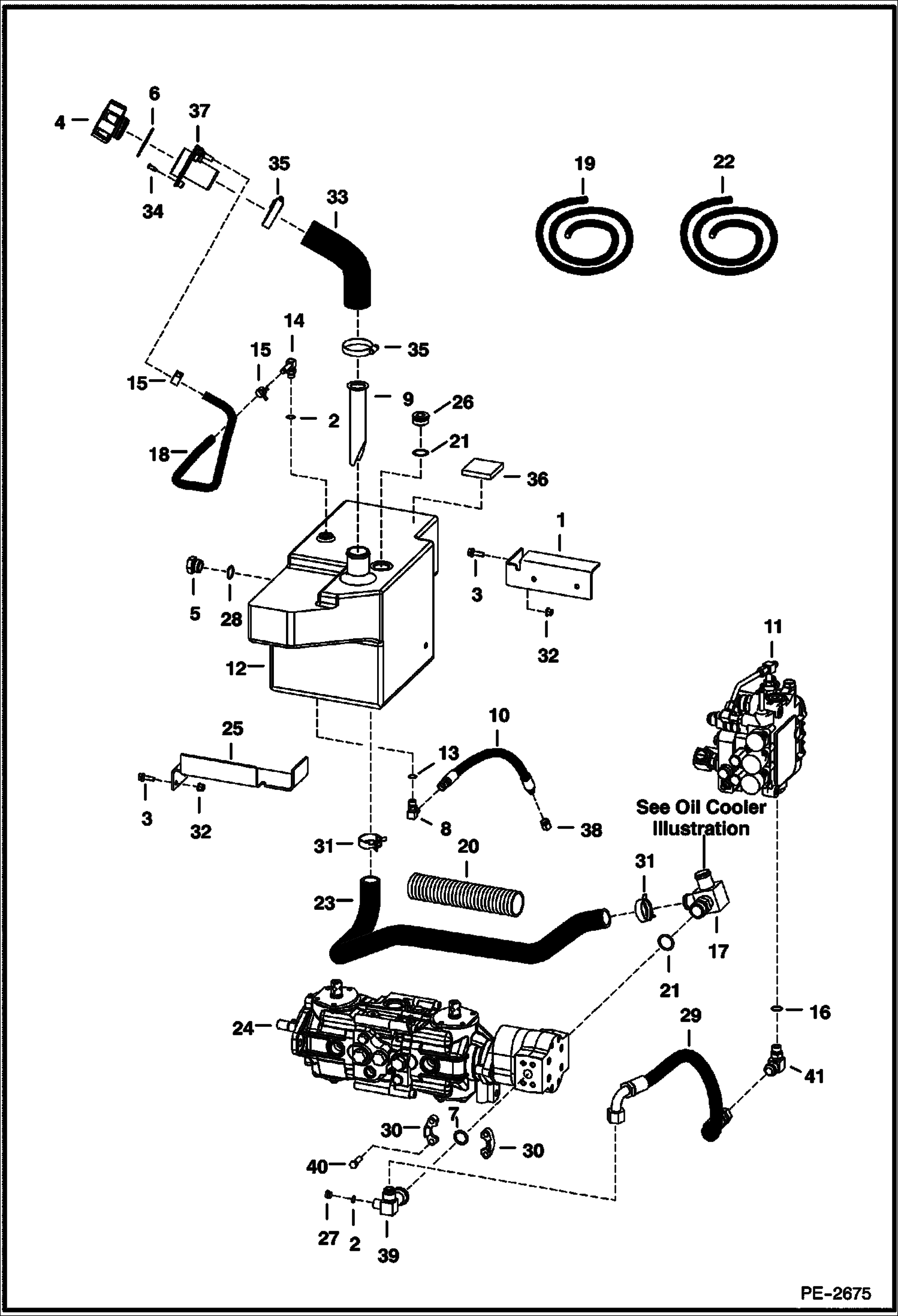 Схема запчастей Bobcat S-Series - HYDROSTATIC CIRCUITRY (W/Tank) (W/Manual Controls) (S/N 521313855, 521411179, 521512065, 521611028 & Below) HYDROSTATIC SYSTEM