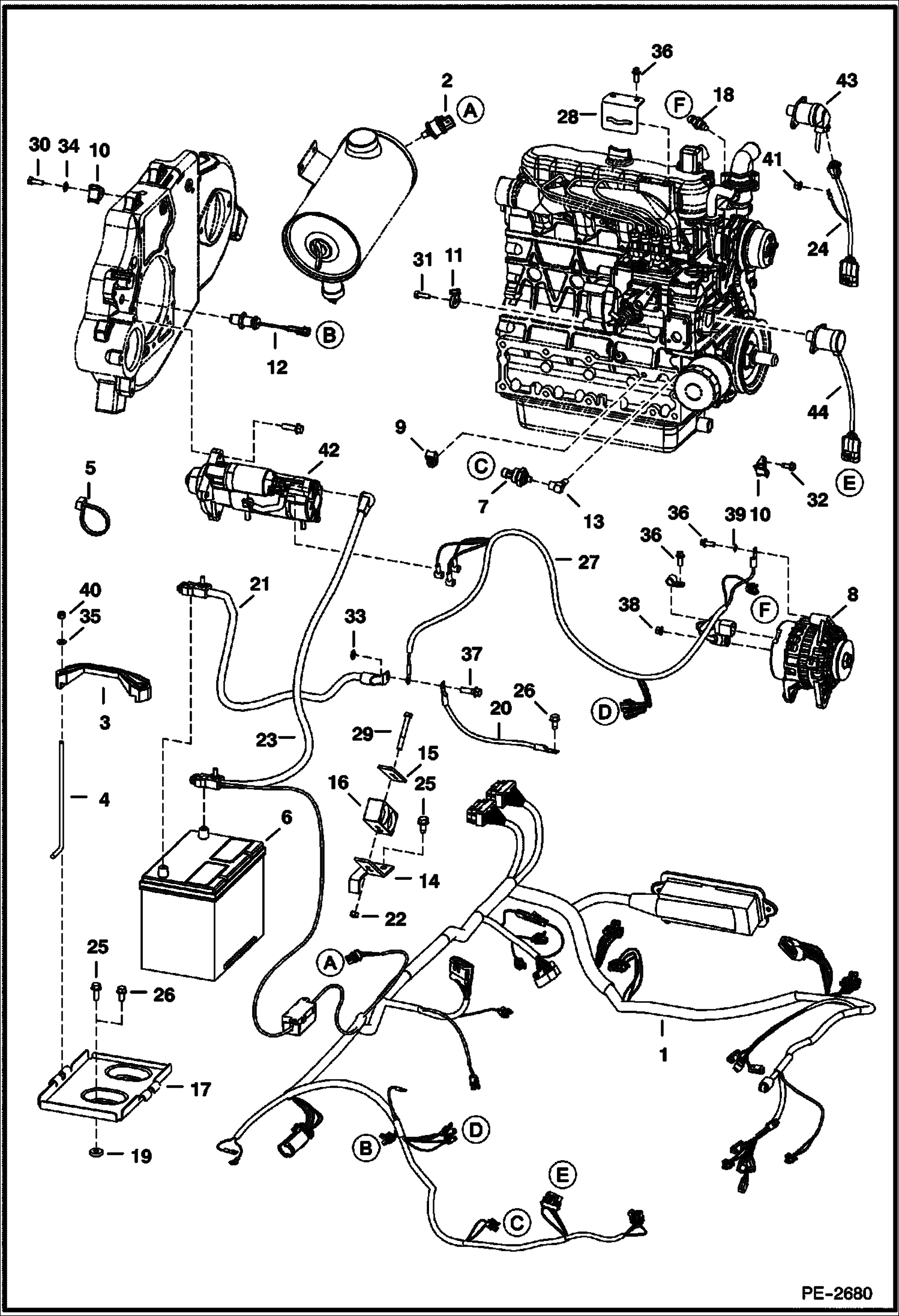 Схема запчастей Bobcat S-Series - ENGINE ELECTRICAL CIRCUITRY S/N 5252 18875 & Abv, 5253 16212 & Abv, 5250 22473 & Abv, 5251 15405 & Abv ELECTRICAL SYSTEM