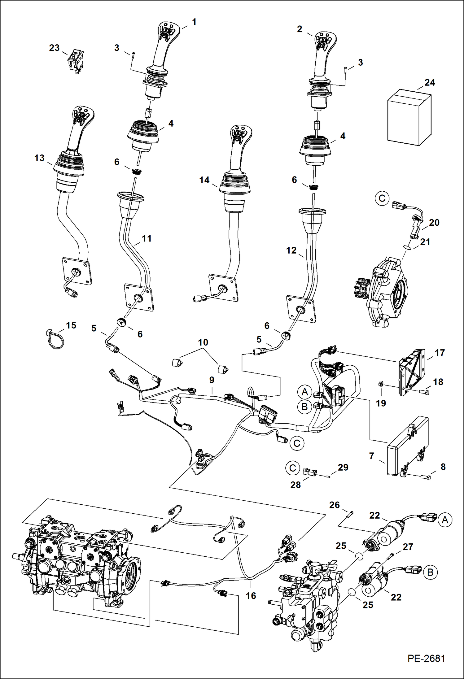 Схема запчастей Bobcat S-Series - CONTROLS ELECTRICAL (Selectable Joystick Controls) (S/N 529211001 - 14882, 529611001 - 11918) ELECTRICAL SYSTEM