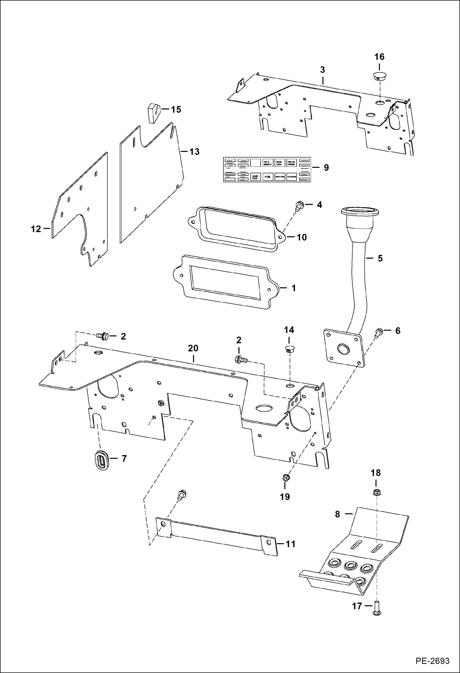 Схема запчастей Bobcat S-Series - PANELS (Selectable Joystick Controls) MAIN FRAME