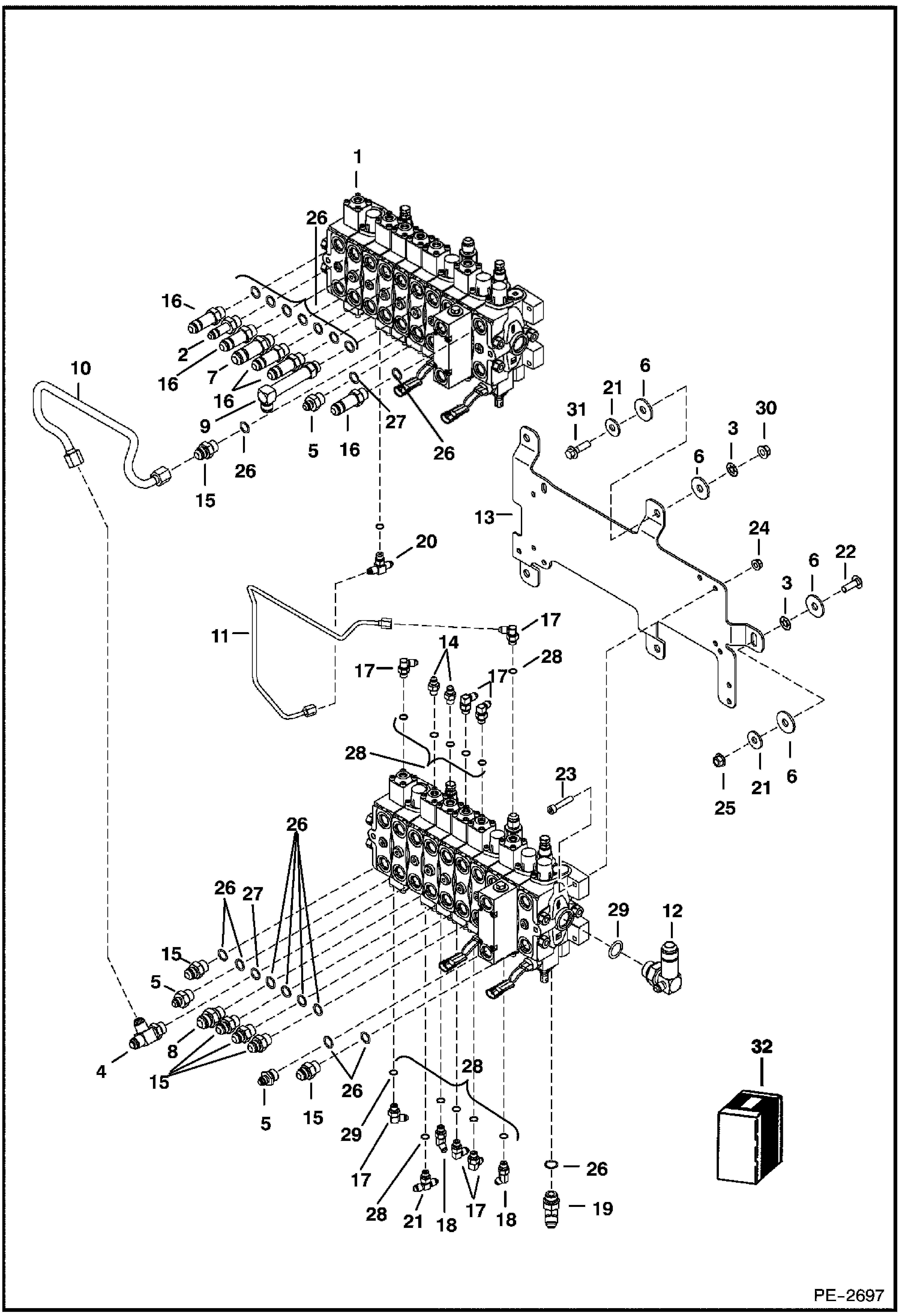 Схема запчастей Bobcat 325 - CONTROL VALVE (Mounting & Fittings) (S/N 232312387, 232412118-12127 & 12130 & Above) HYDRAULIC SYSTEM