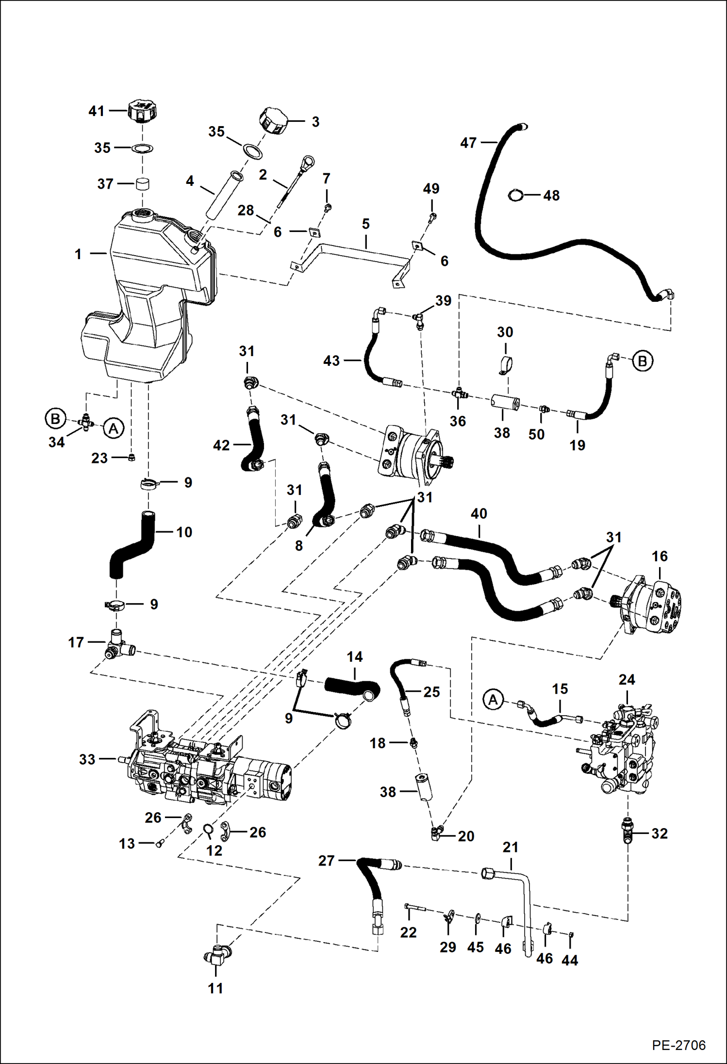 Схема запчастей Bobcat S-Series - HYDROSTATIC CIRCUITRY (Manual Controls) HYDROSTATIC SYSTEM