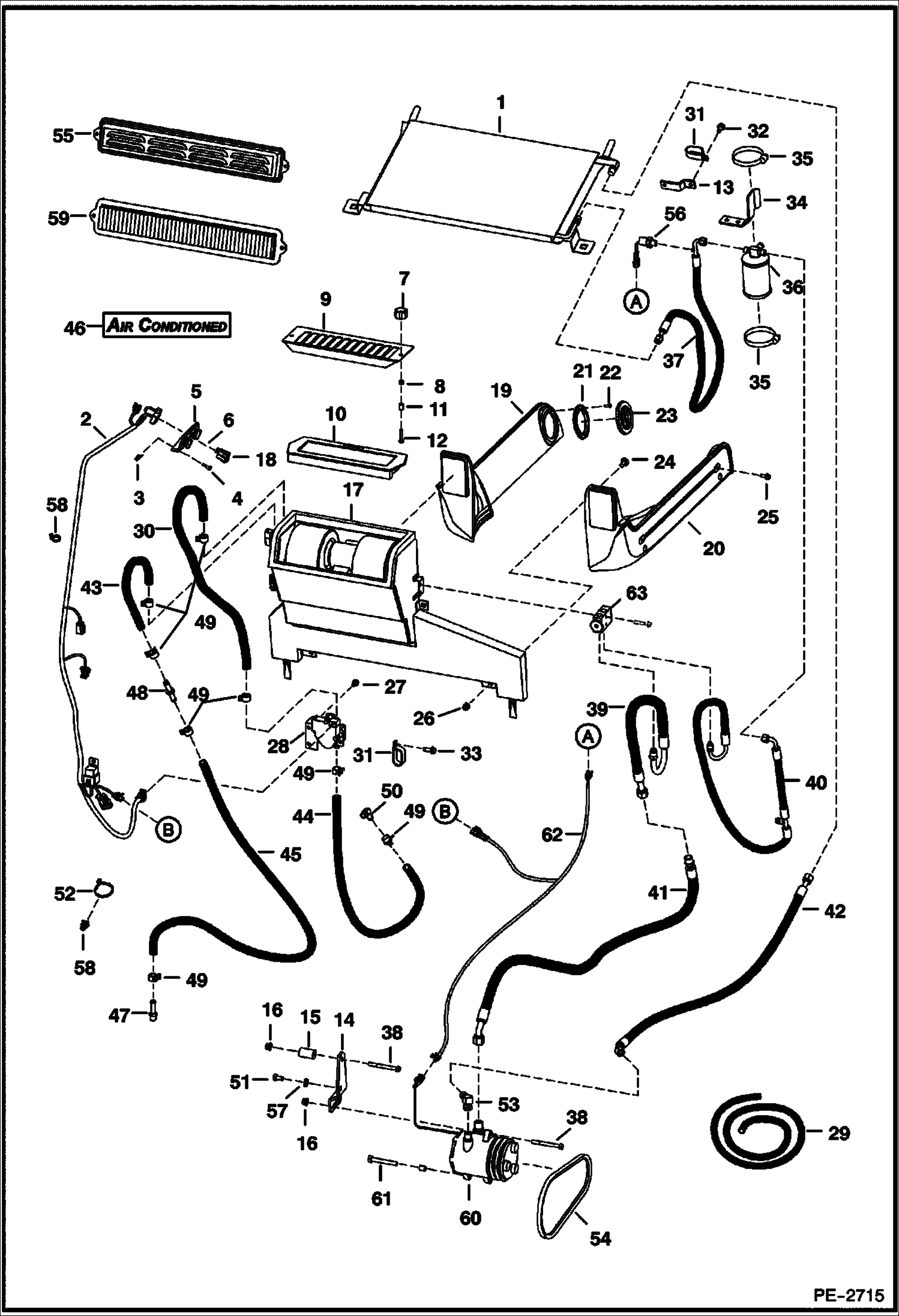 Схема запчастей Bobcat A-Series - HEATER & A/C (Heater & A/C Option) (For Barbed Heater Valve) ACCESSORIES & OPTIONS