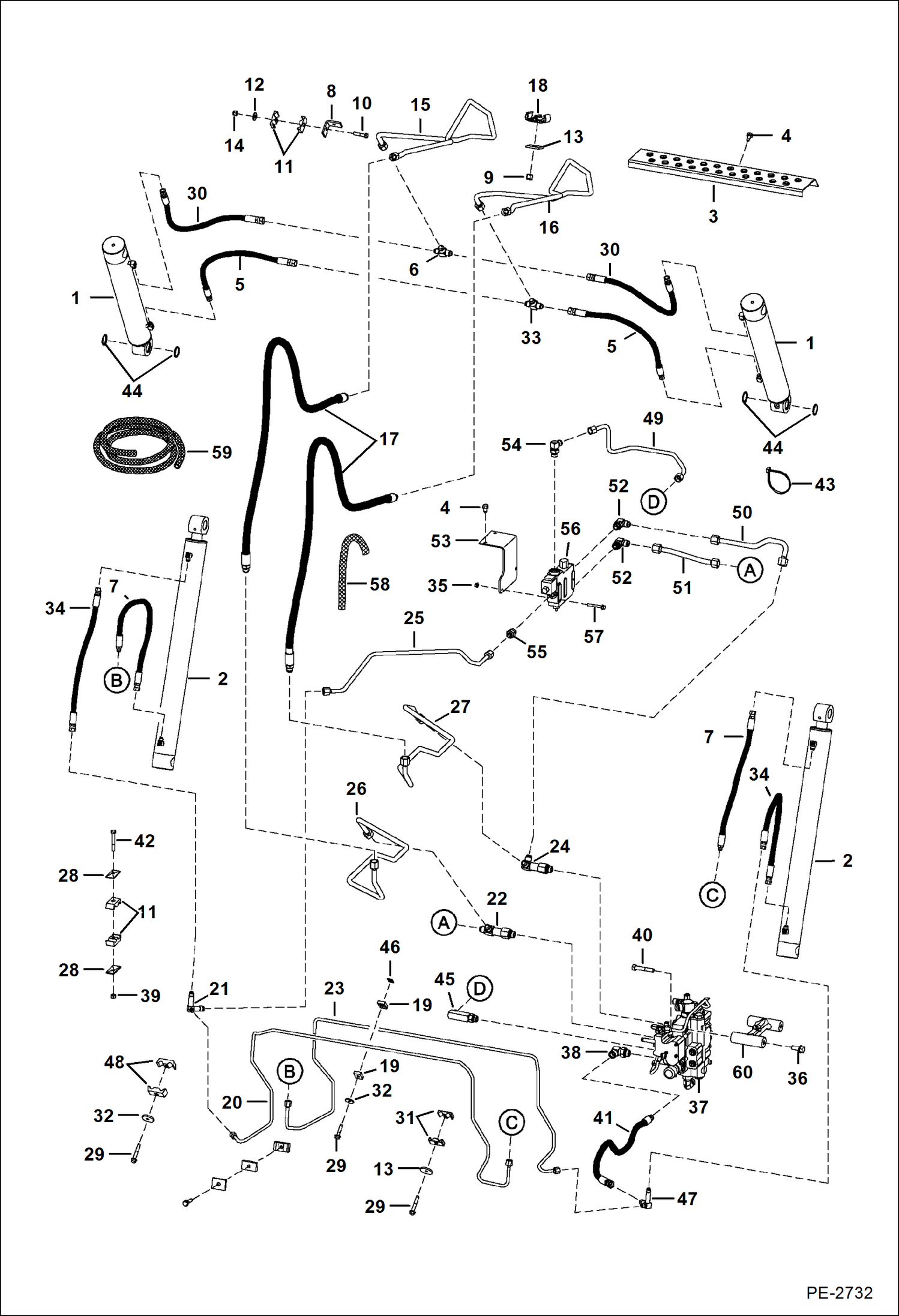 Схема запчастей Bobcat S-Series - HYDRAULIC CIRCUITRY (W/Bucket Positioning Valve) HYDRAULIC SYSTEM