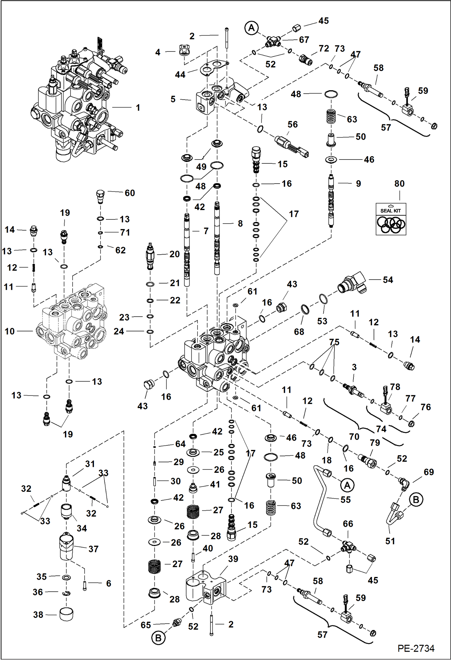 Схема запчастей Bobcat S-Series - HYDRAULIC CONTROL VALVE (Manual Controls) (S/N 529211001 & Above, A14W11001 & Above, 529611001 & Above, A1Z711001 - 69999) HYDRAULIC SYSTEM