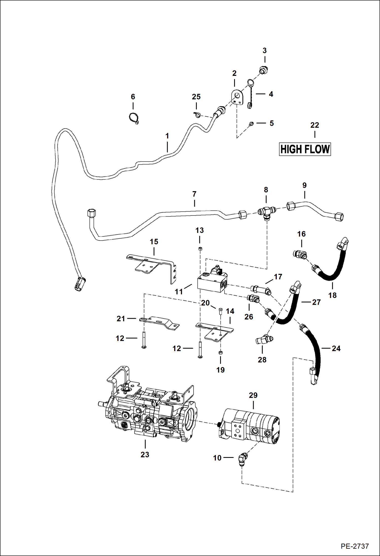 Схема запчастей Bobcat S-Series - HIGH FLOW HYDRAULICS (Manual Controls & ACS) HIGH FLOW HYDRAULICS