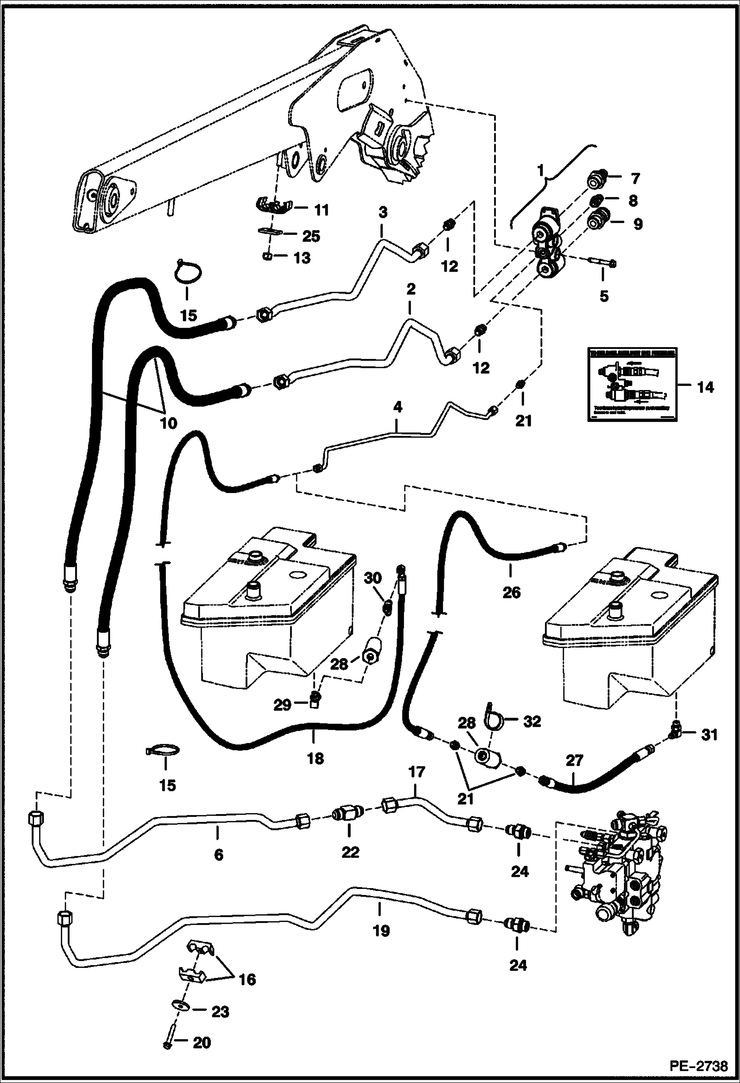 Схема запчастей Bobcat S-Series - AUXILIARY HYDRAULICS (W/Pressure Relief Coupler Block) HYDRAULIC SYSTEM