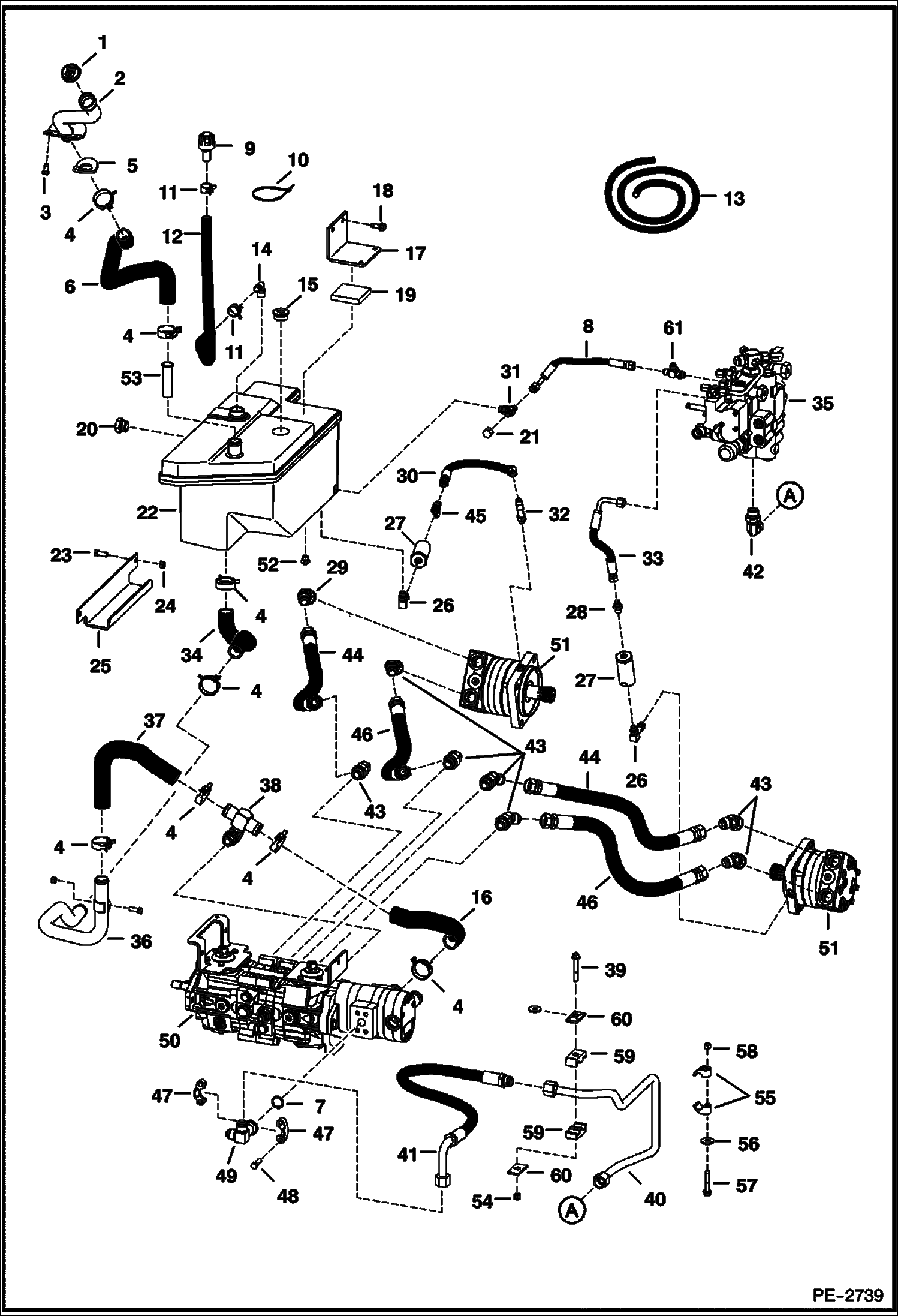 Схема запчастей Bobcat S-Series - HYDROSTATIC CIRCUITRY (Manual Controls) (S/N 530111001 - 13159, 530211001 - 11884) HYDROSTATIC SYSTEM