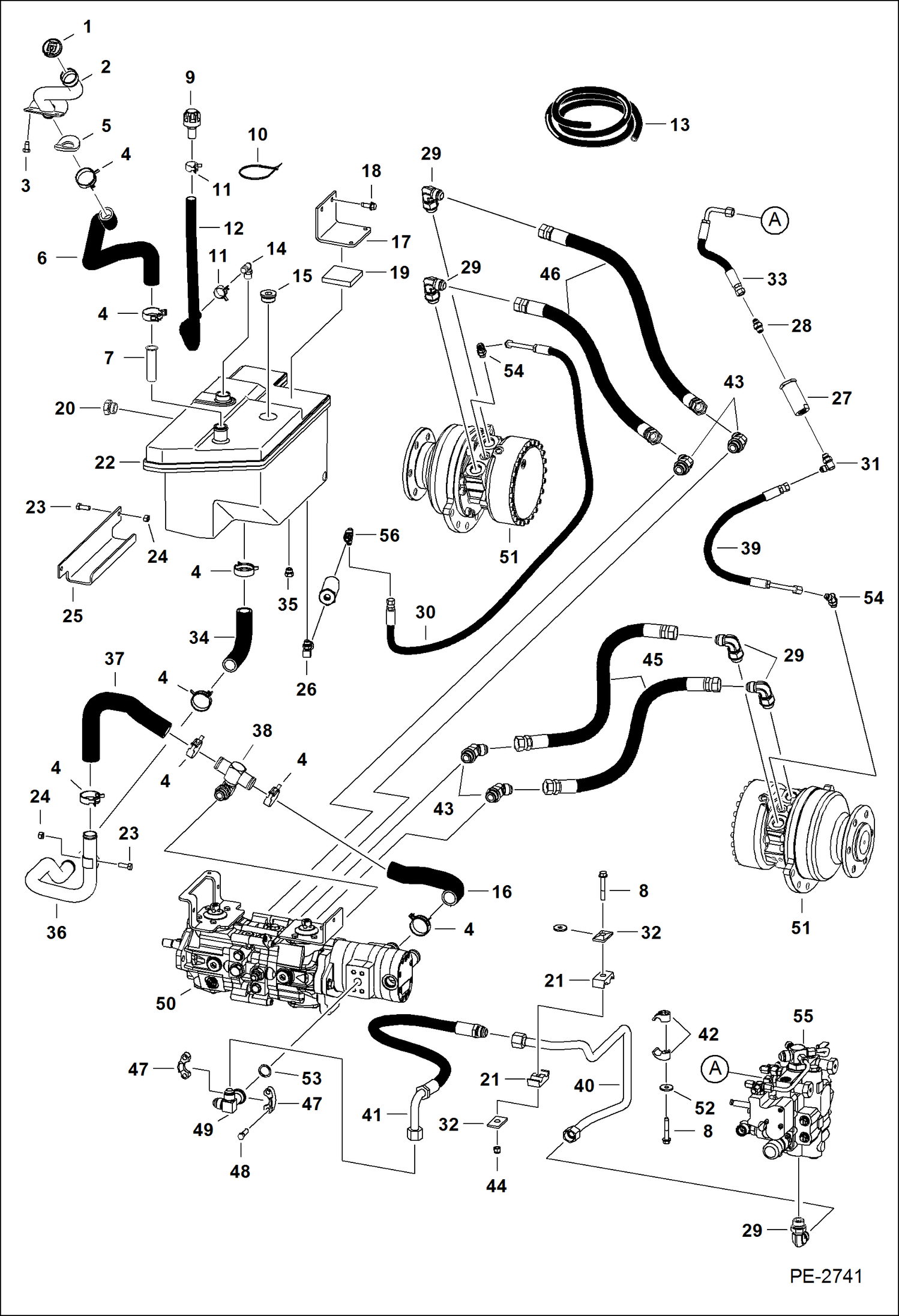 Схема запчастей Bobcat T-Series - HYDROSTATIC CIRCUITRY (Manual Controls) (S/N 531411581 & Below, 531511108 & Below) HYDROSTATIC SYSTEM