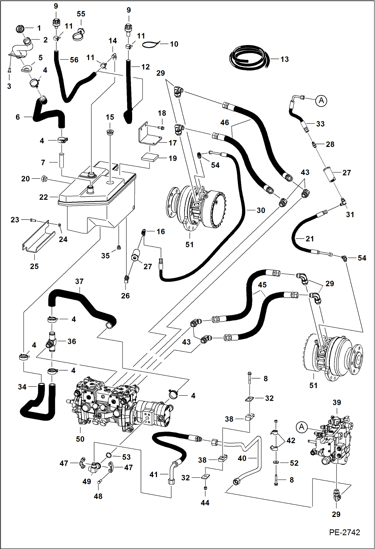 Схема запчастей Bobcat T-Series - HYDROSTATIC CIRCUITRY (Selectable Joystick Controls) HYDROSTATIC SYSTEM