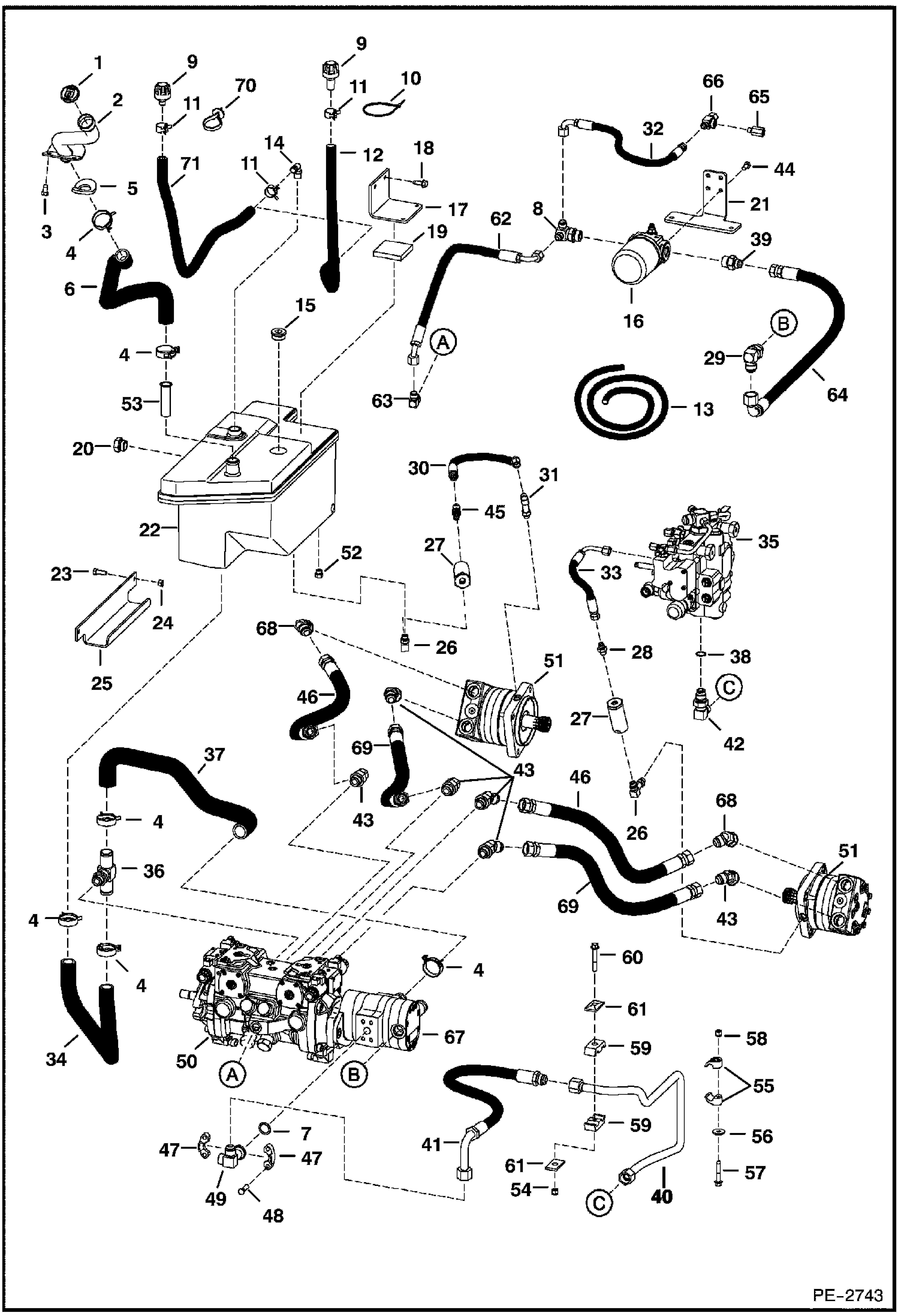 Схема запчастей Bobcat S-Series - HYDROSTATIC CIRCUITRY (Selectable Joystick Controls) HYDROSTATIC SYSTEM