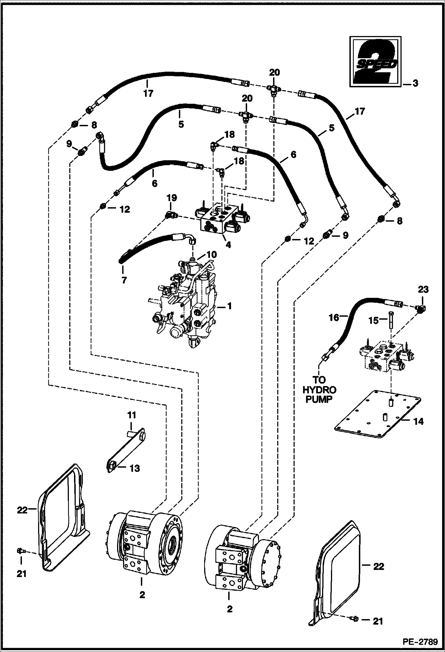 Схема запчастей Bobcat S-Series - HYDROSTATIC CIRCUITRY (2-Speed Option) HYDROSTATIC SYSTEM