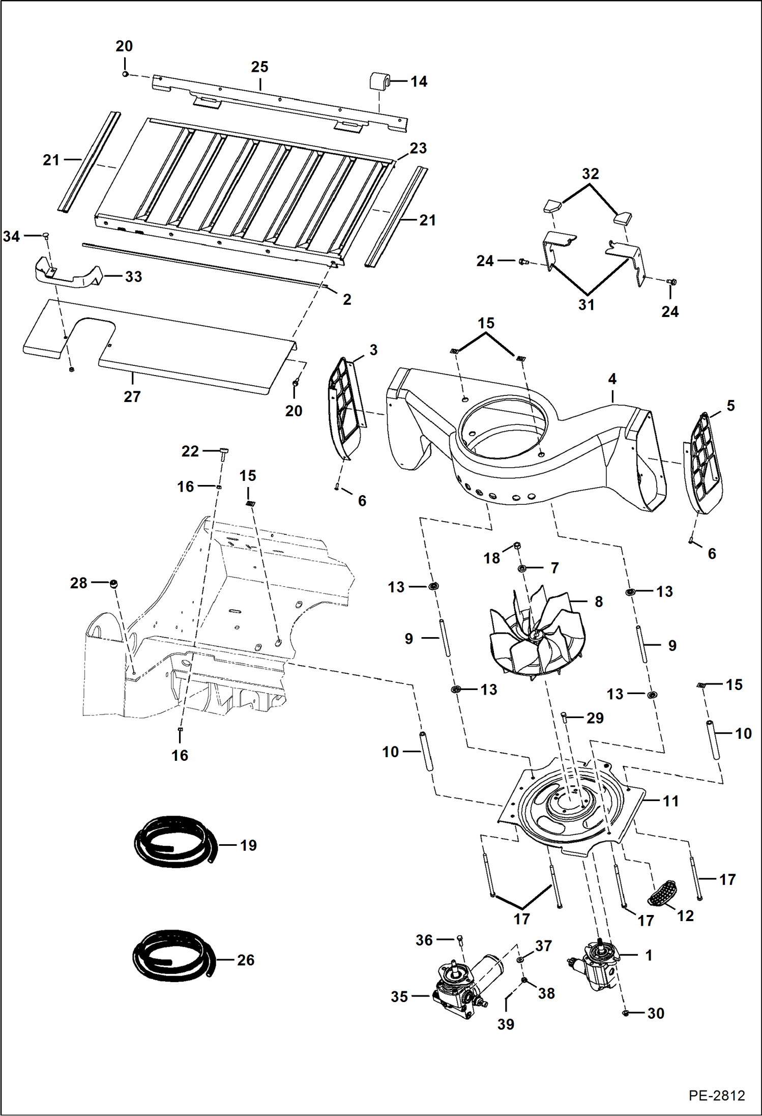 Схема запчастей Bobcat A-Series - COOLING SYSTEM (W/O Cooling Upgrade) (S/N 539911674 & Below, 540011360 & Below) POWER UNIT