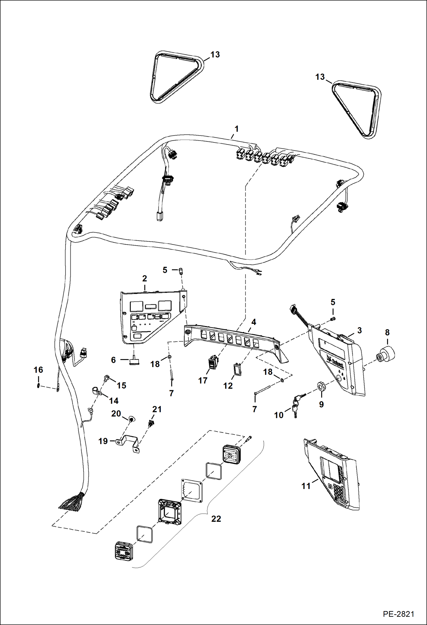 Схема запчастей Bobcat S-Series - CAB ELECTRICAL CIRCUITRY (S/N 529211001 & Above, A14W11001 & Above,529611001 & Above, A8NW11001 & Above, A84W11001 & Above, A1Z711001 - 59999, A8KA11001 - 59999) ELECTRICAL SYSTEM